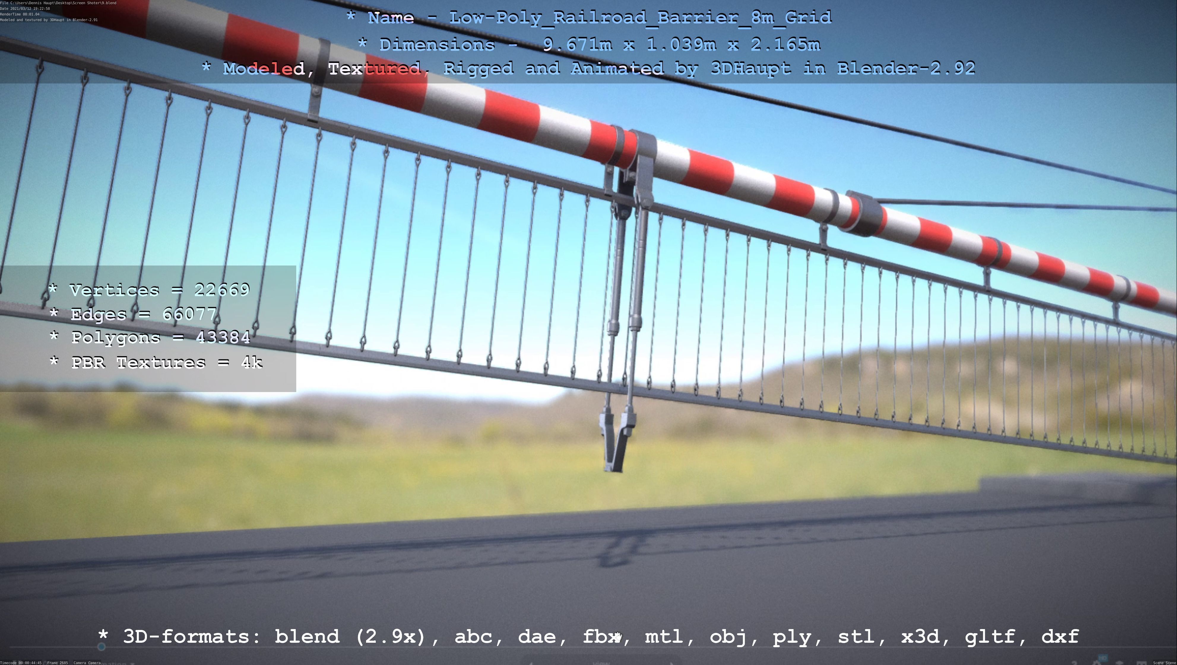 Low-Poly Railroad Barrier 8m Protective Grid Low-poly 3D model_35