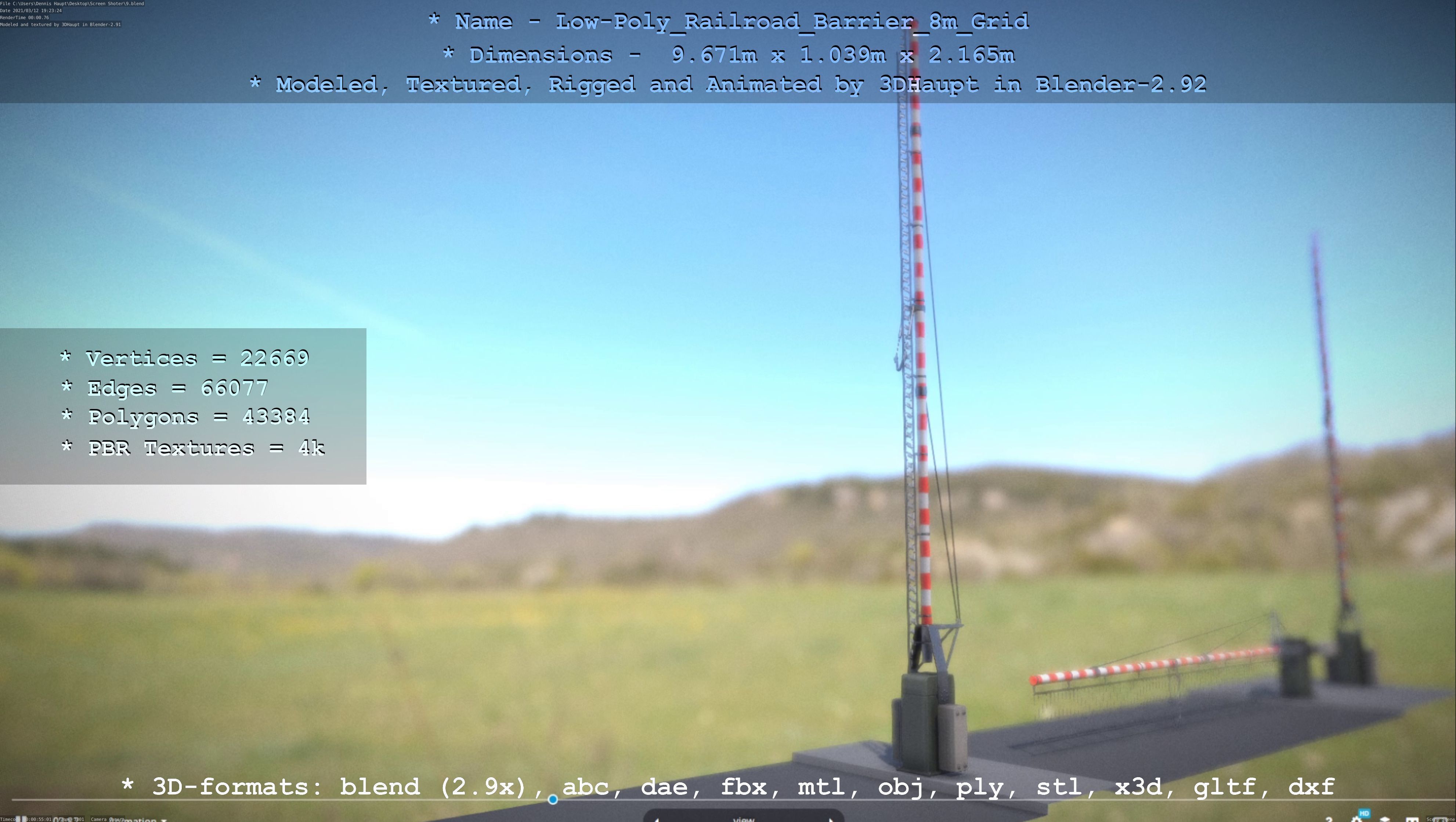 Low-Poly Railroad Barrier 8m Protective Grid Low-poly 3D model_56