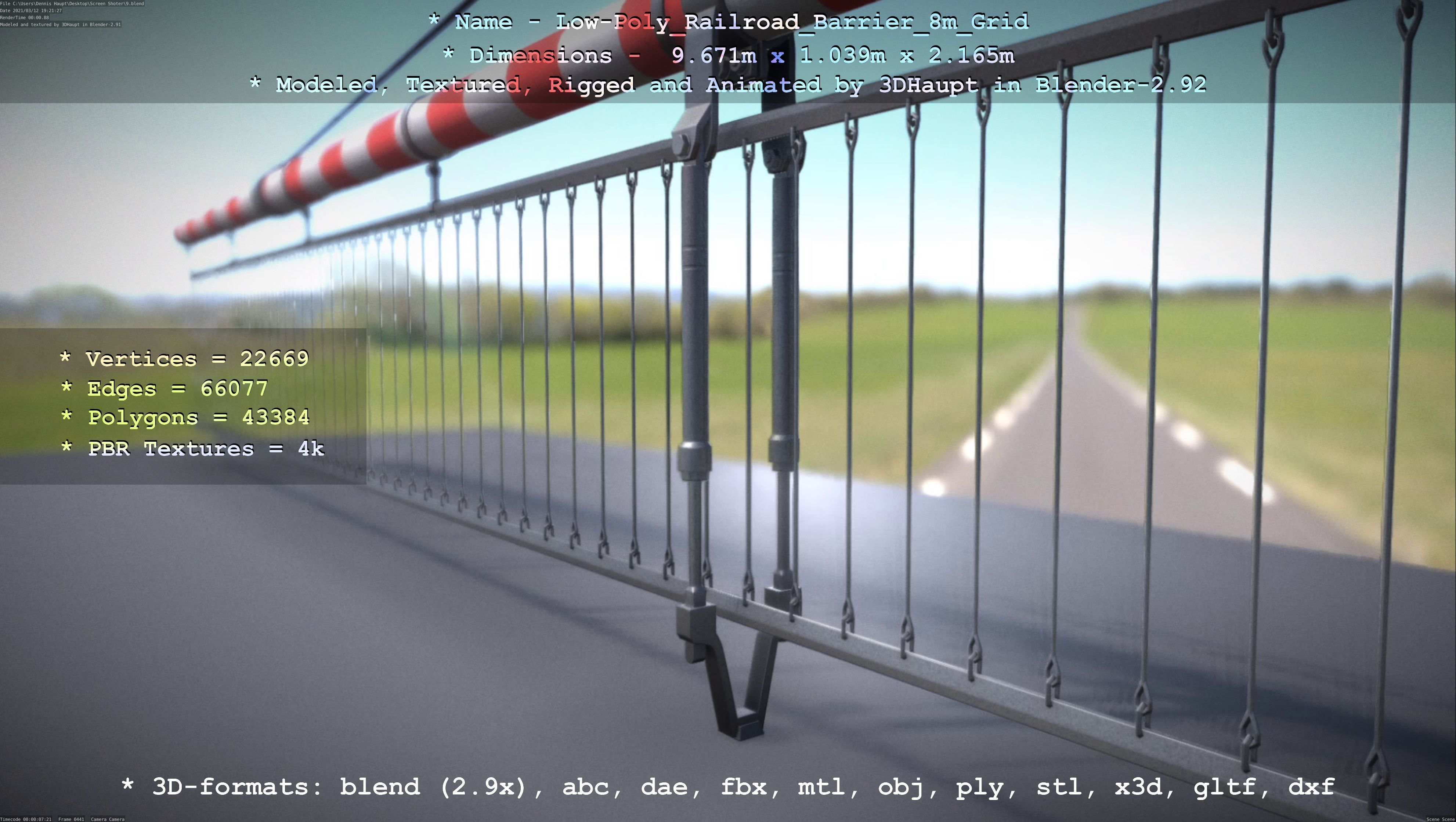 Low-Poly Railroad Barrier 8m Protective Grid Low-poly 3D model_66