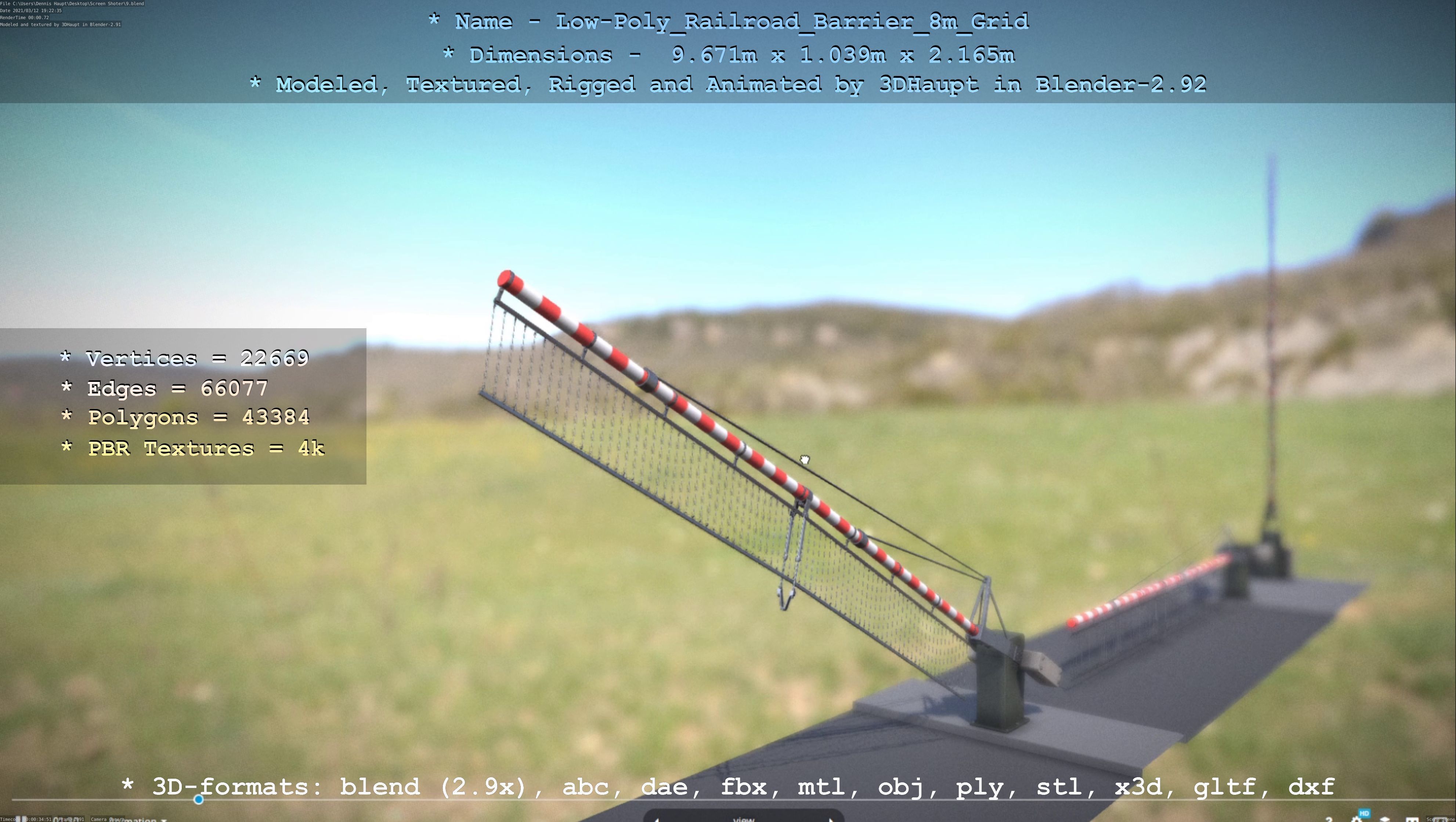 Low-Poly Railroad Barrier 8m Protective Grid Low-poly 3D model_111