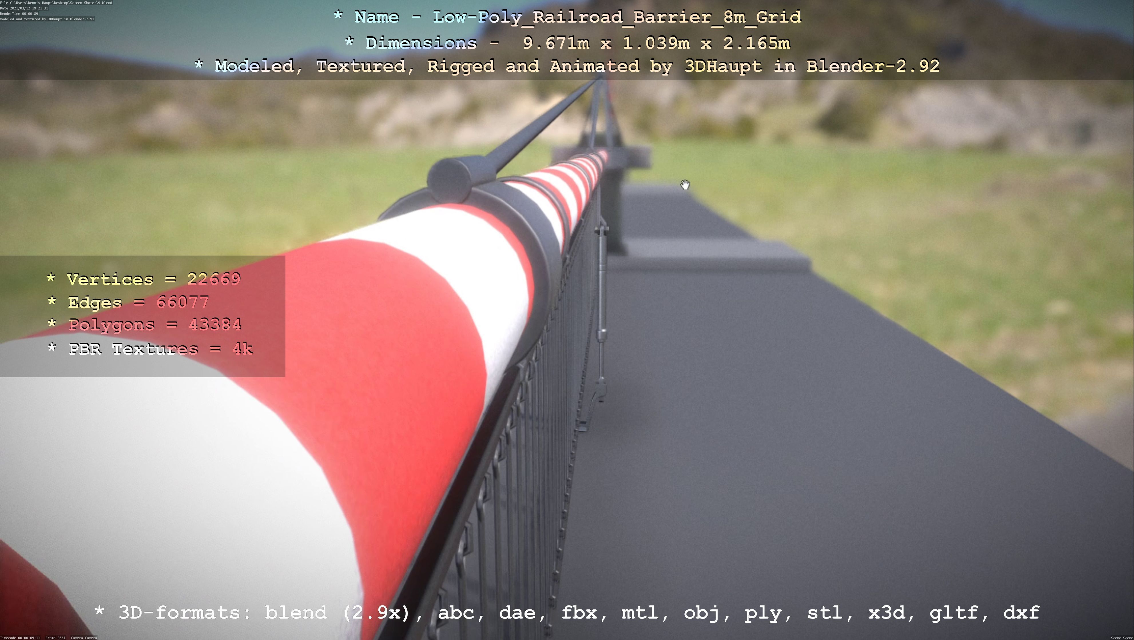 Low-Poly Railroad Barrier 8m Protective Grid Low-poly 3D model_69