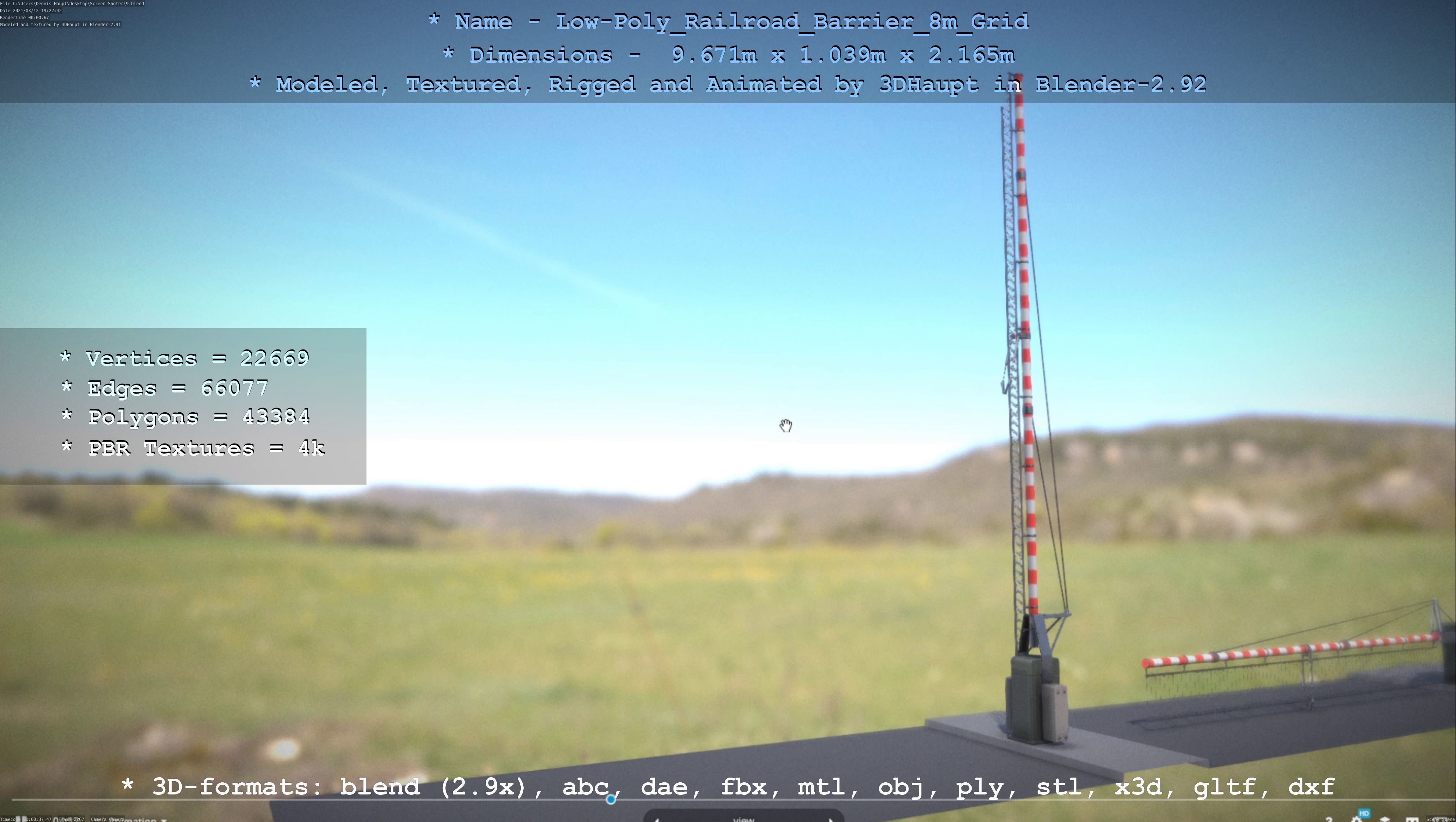 Low-Poly Railroad Barrier 8m Protective Grid Low-poly 3D model_15