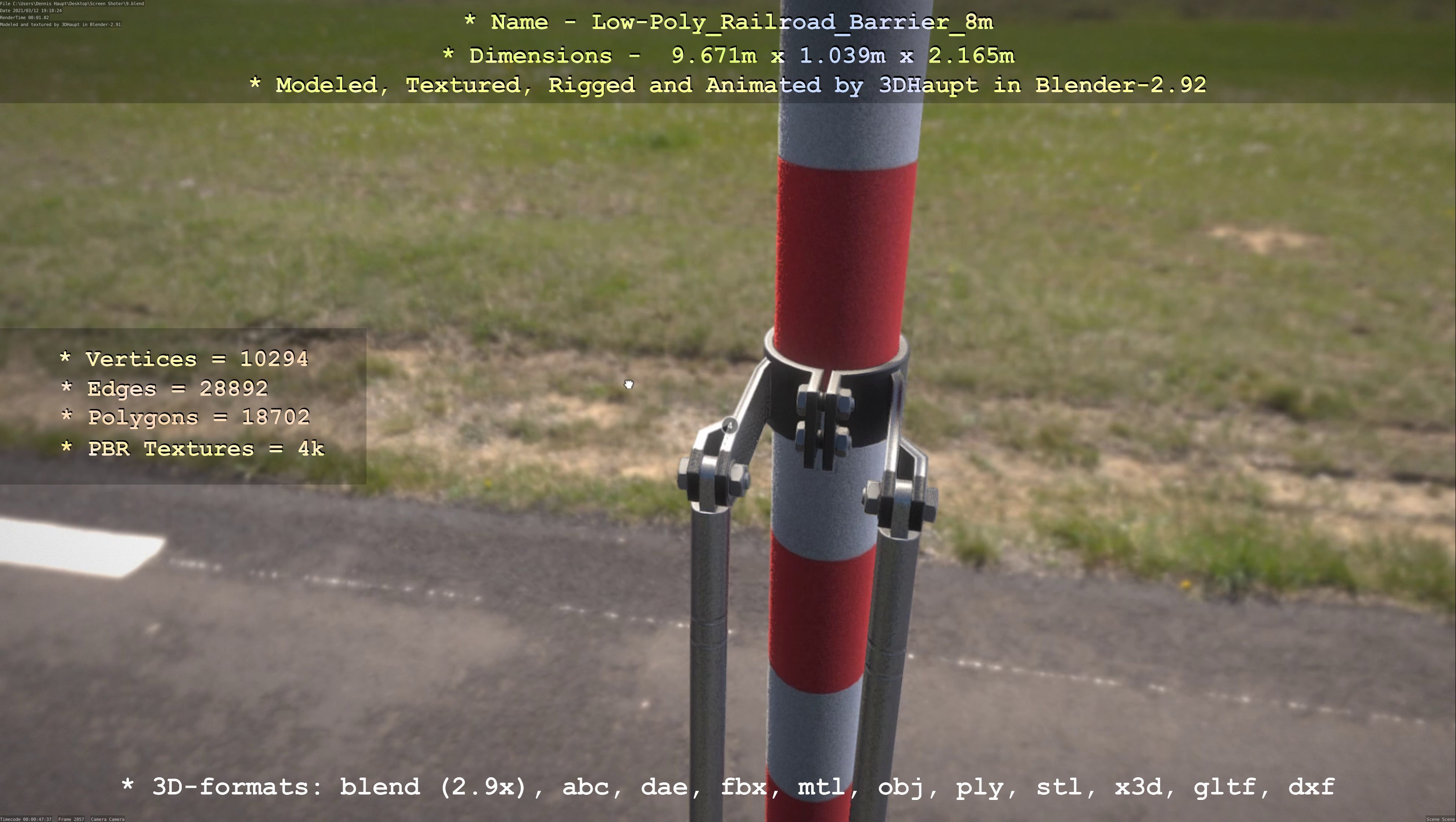 Low-Poly Railroad Barrier 8m Low-poly 3D model_8