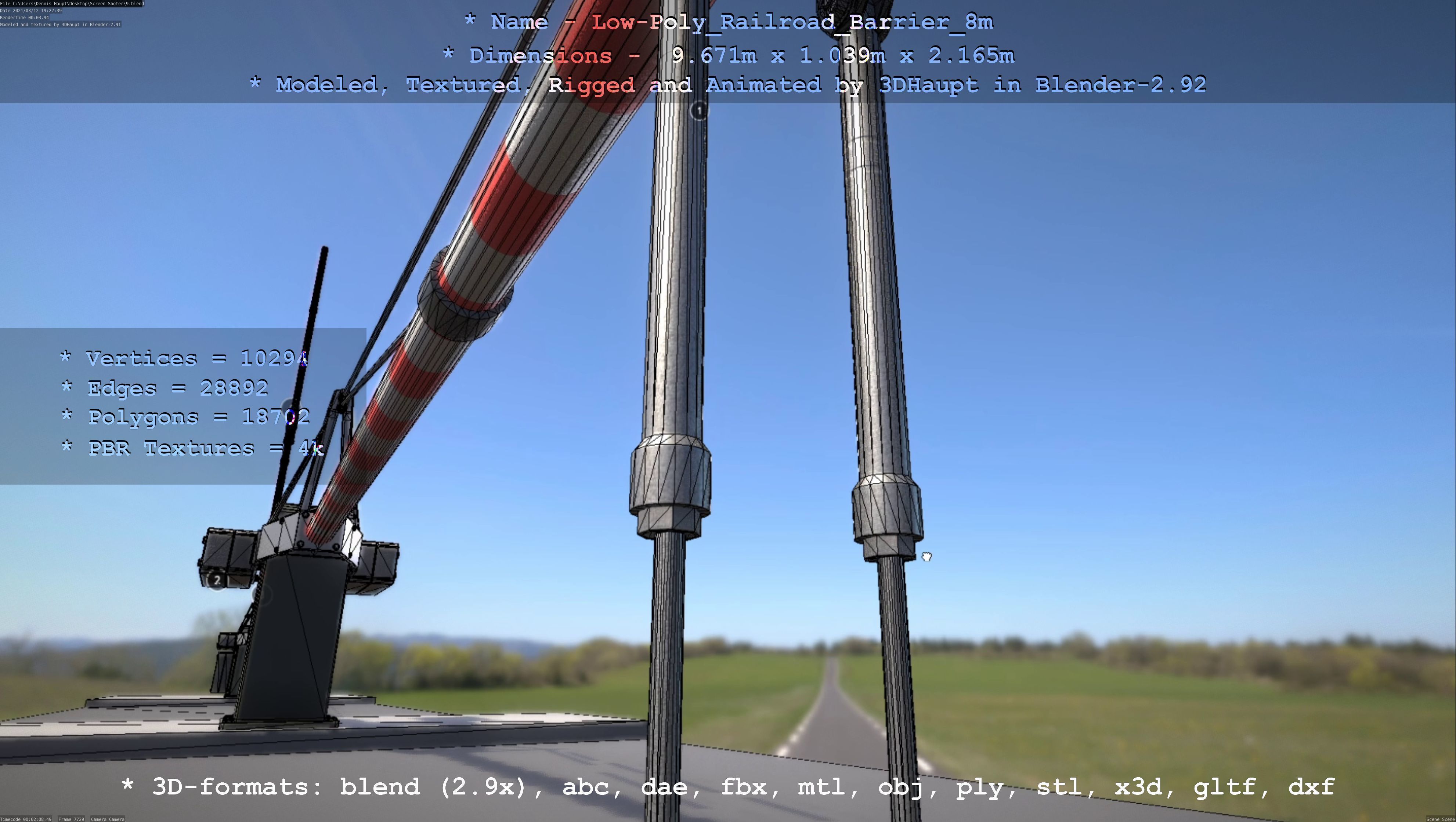 Low-Poly Railroad Barrier 8m Low-poly 3D model_16