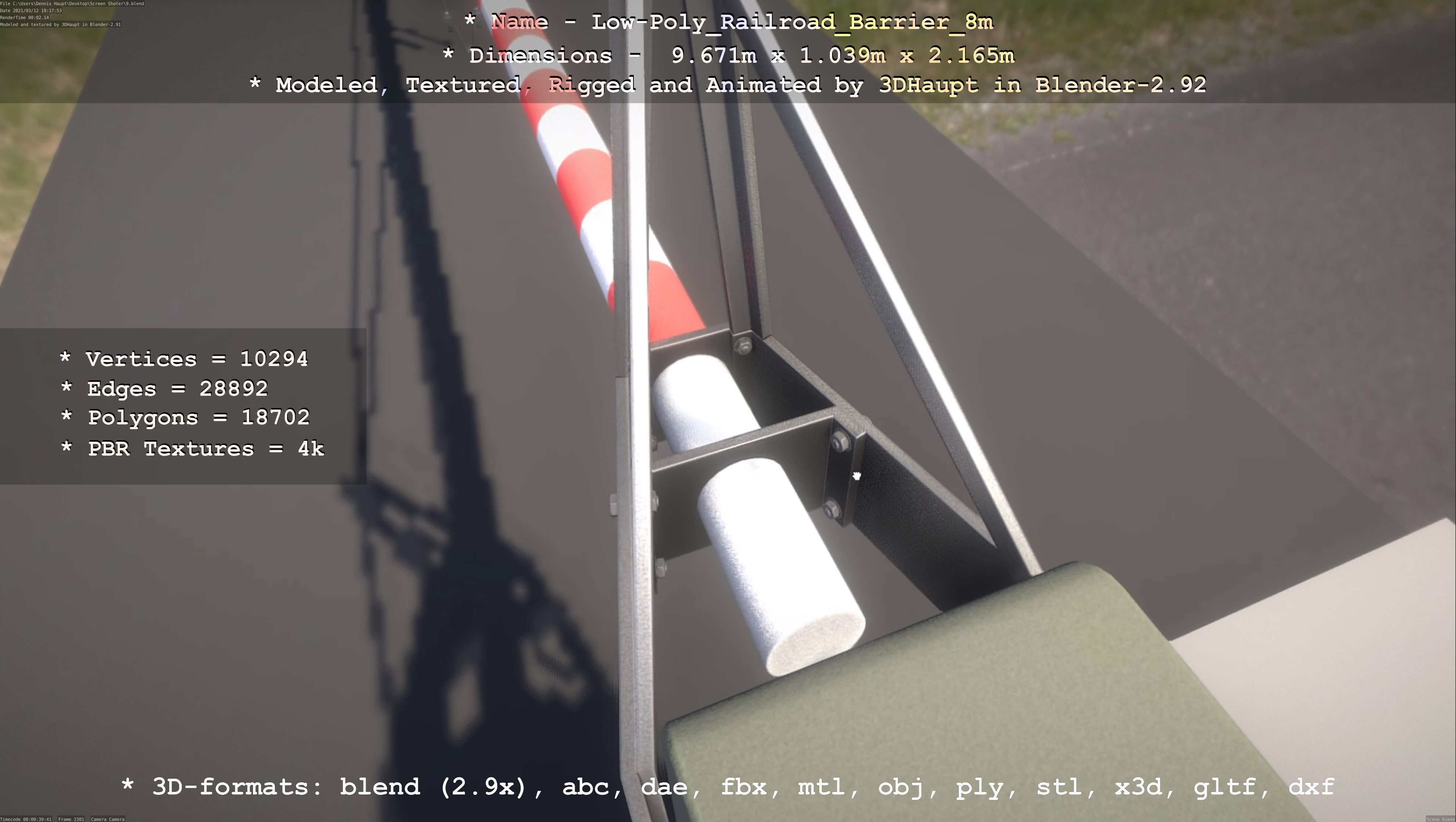 Low-Poly Railroad Barrier 8m Low-poly 3D model_29