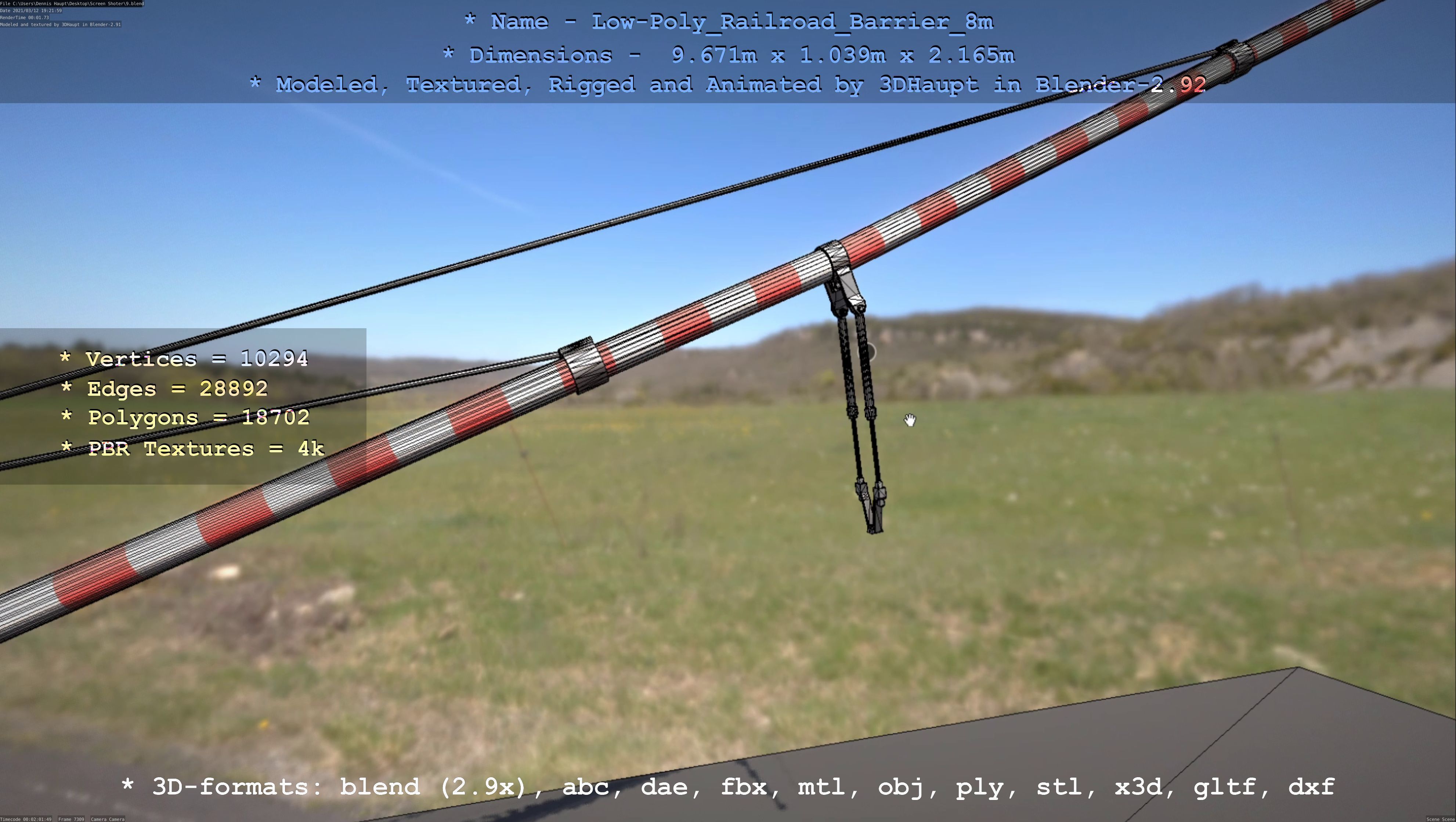 Low-Poly Railroad Barrier 8m Low-poly 3D model_37