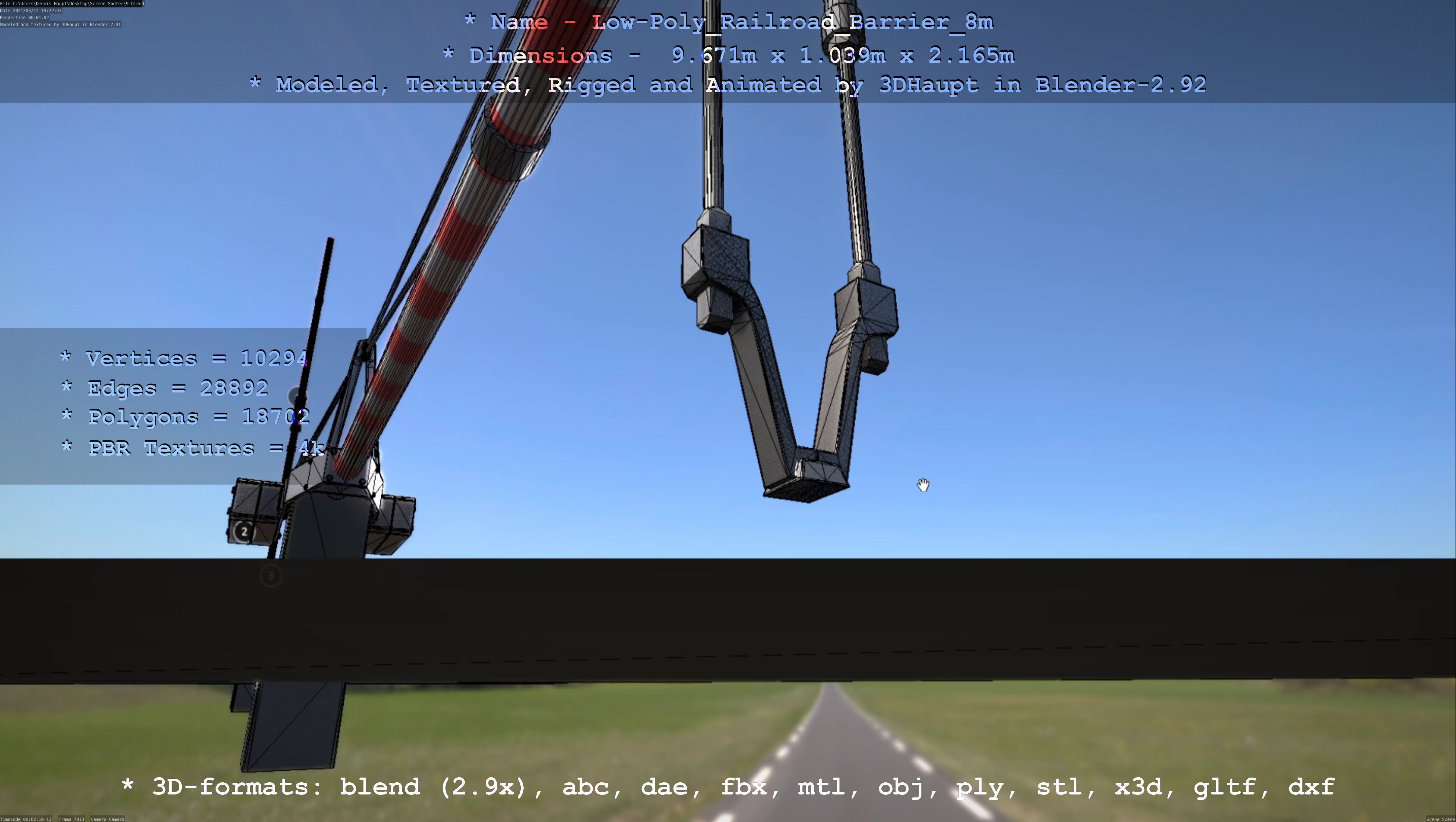 Low-Poly Railroad Barrier 8m Low-poly 3D model_18