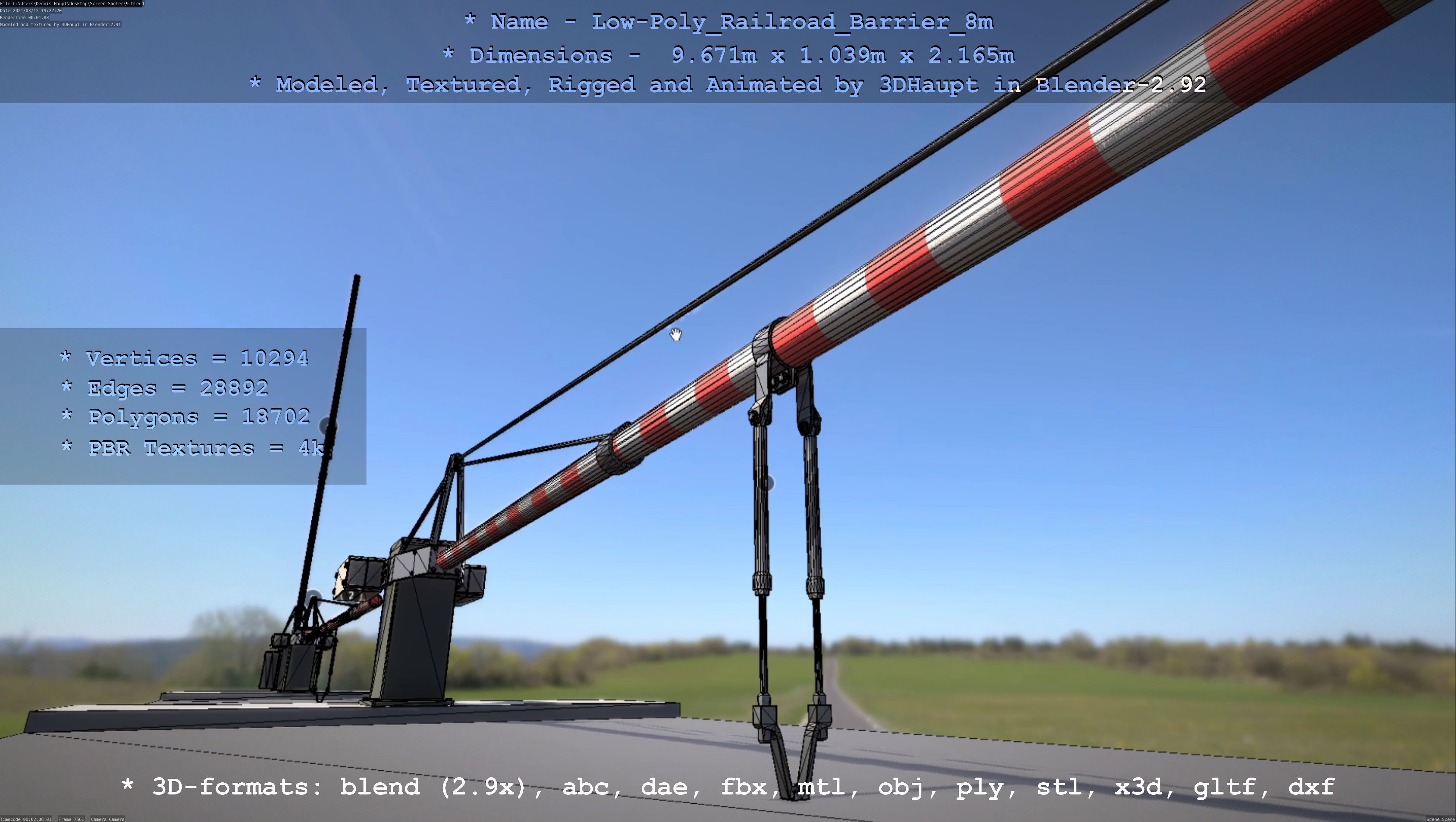 Low-Poly Railroad Barrier 8m Low-poly 3D model_42