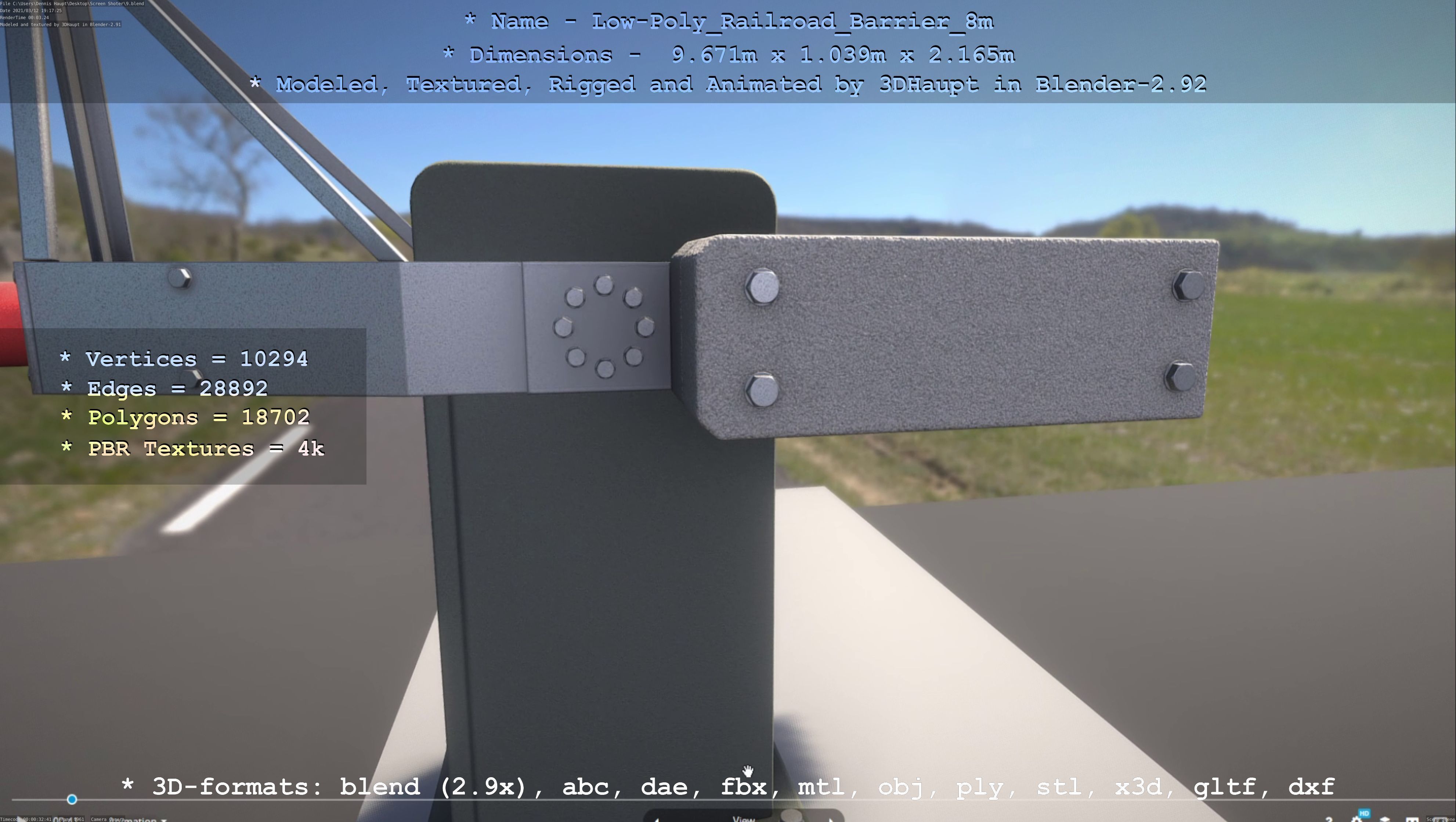 Low-Poly Railroad Barrier 8m Low-poly 3D model_92