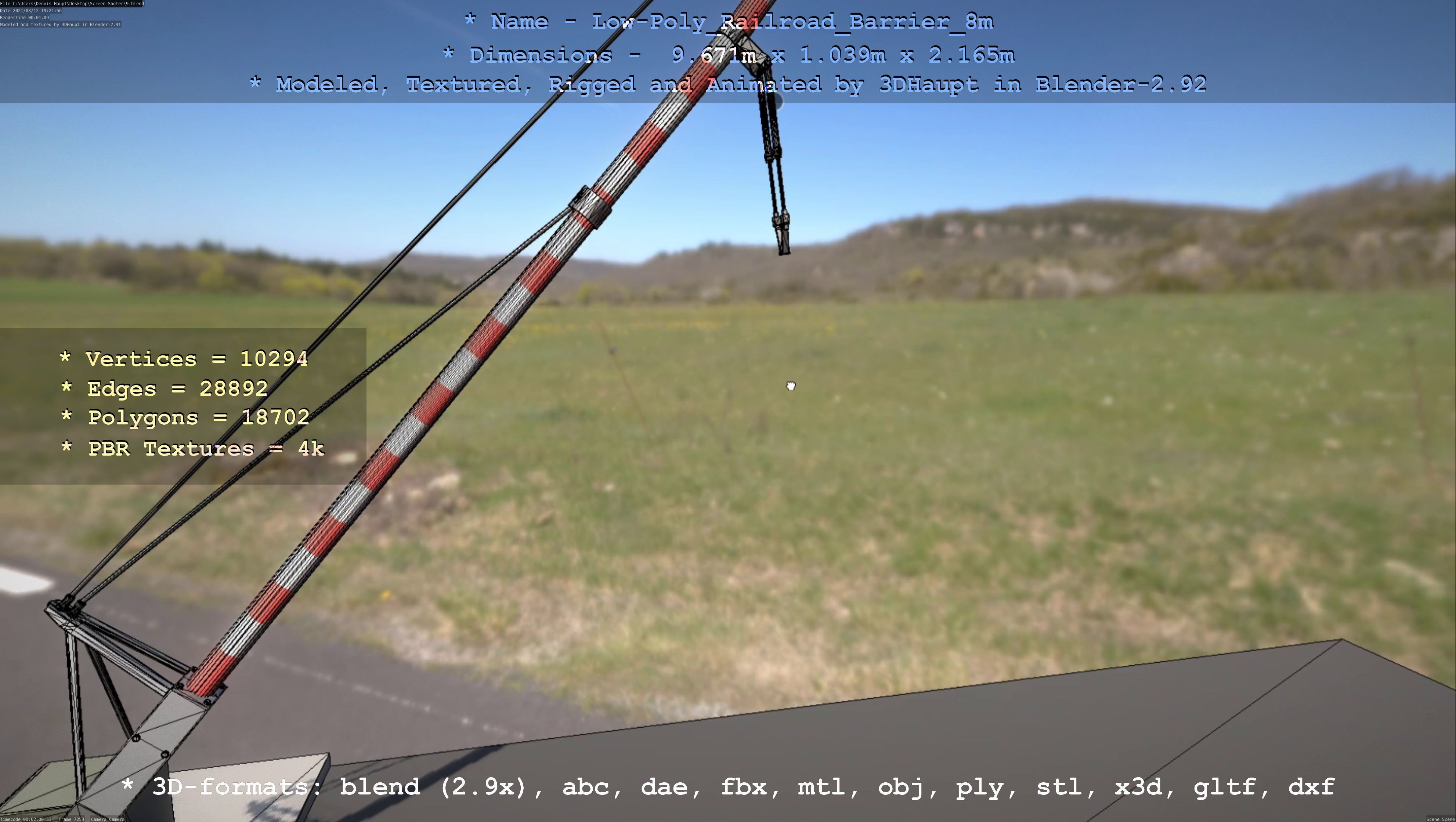 Low-Poly Railroad Barrier 8m Low-poly 3D model_109