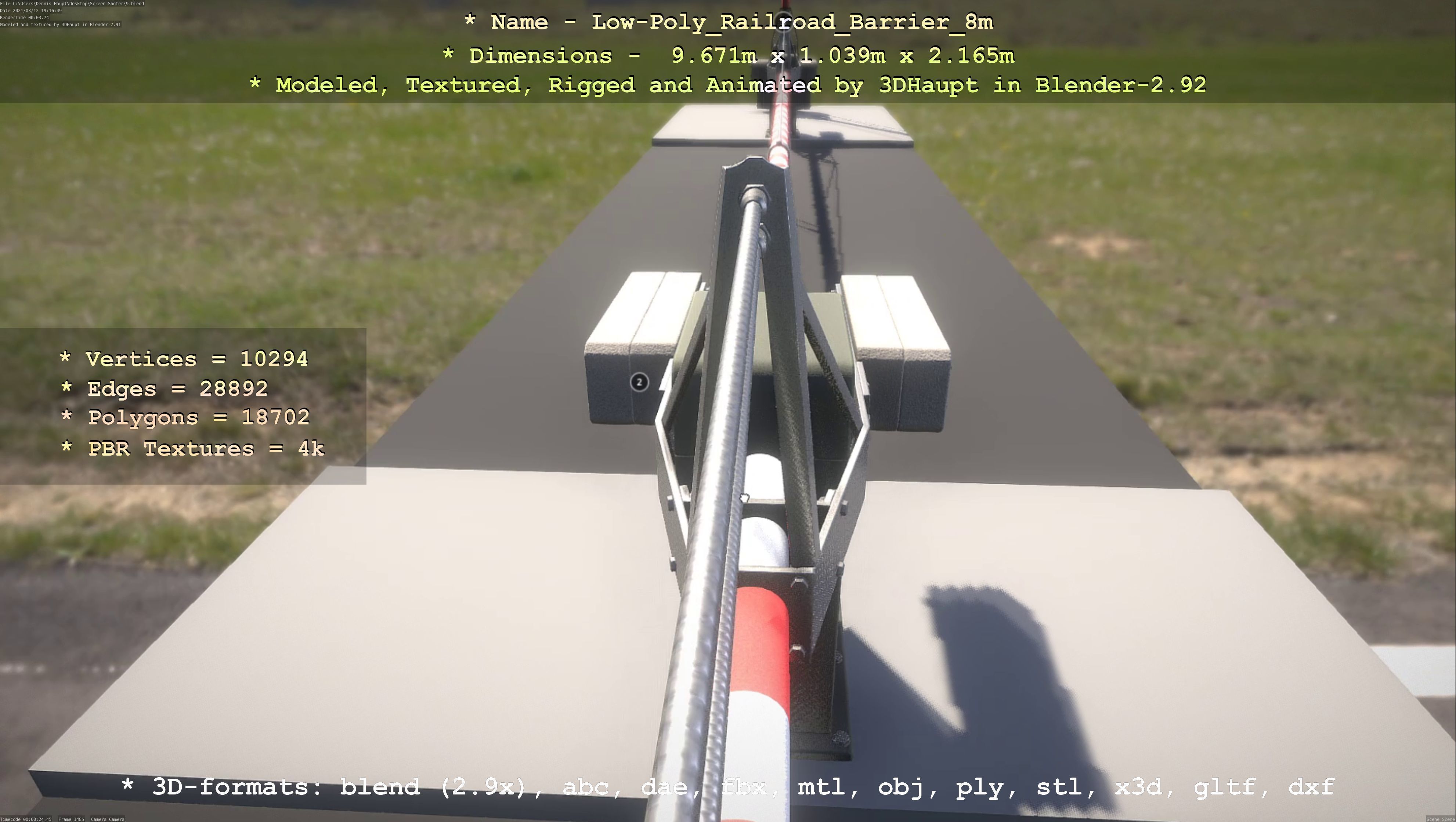 Low-Poly Railroad Barrier 8m Low-poly 3D model_106