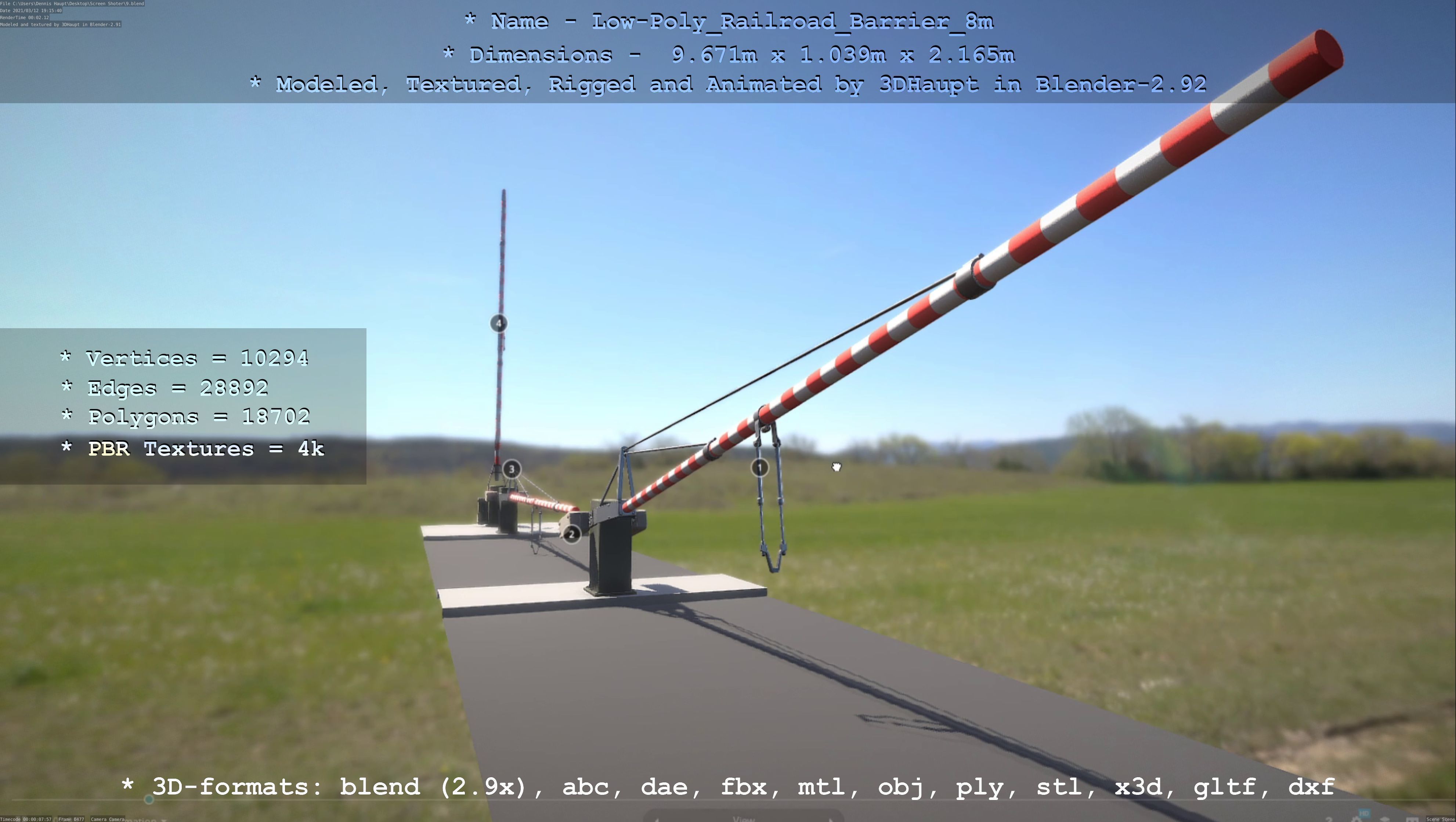 Low-Poly Railroad Barrier 8m Low-poly 3D model_21