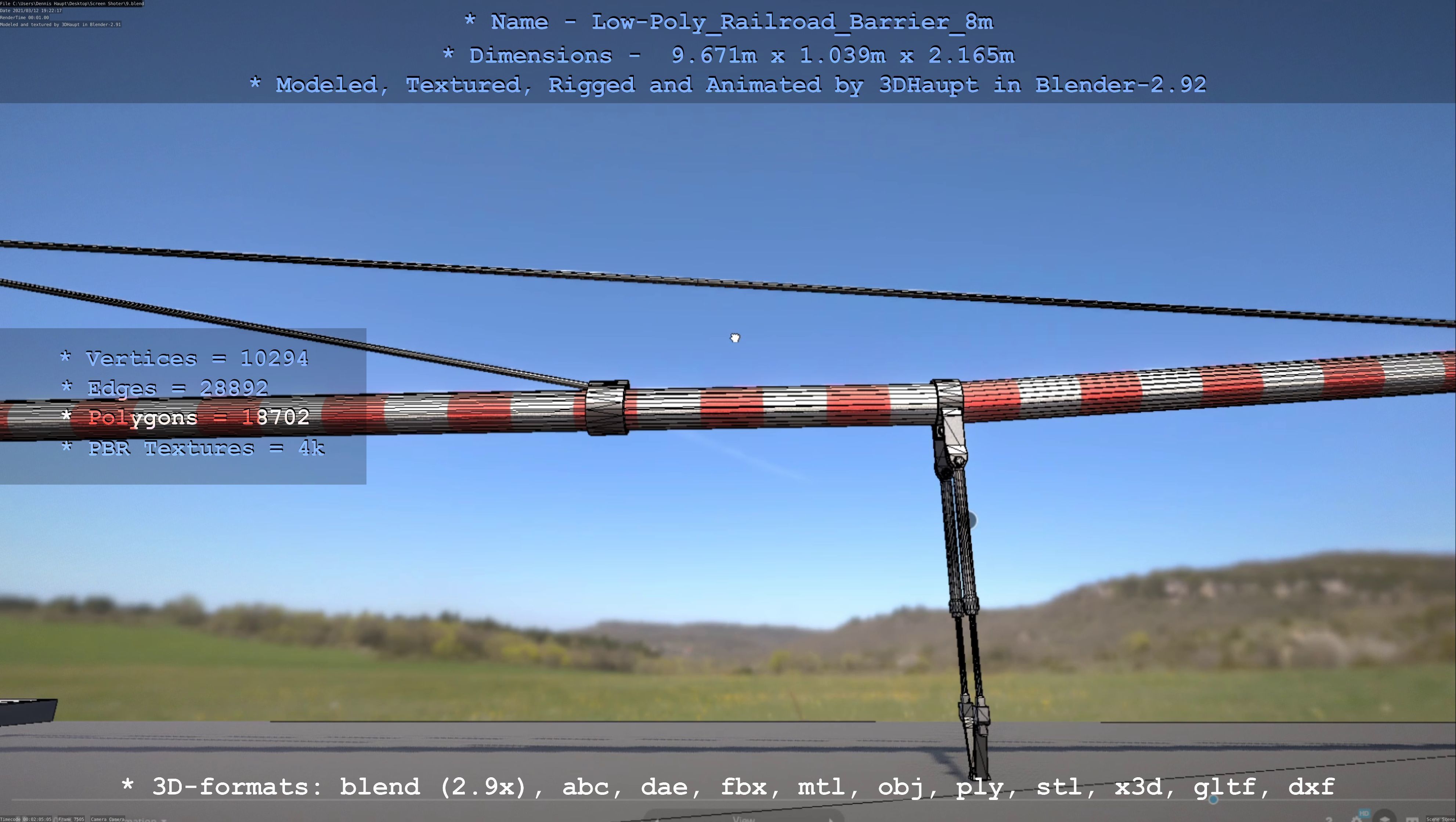 Low-Poly Railroad Barrier 8m Low-poly 3D model_40