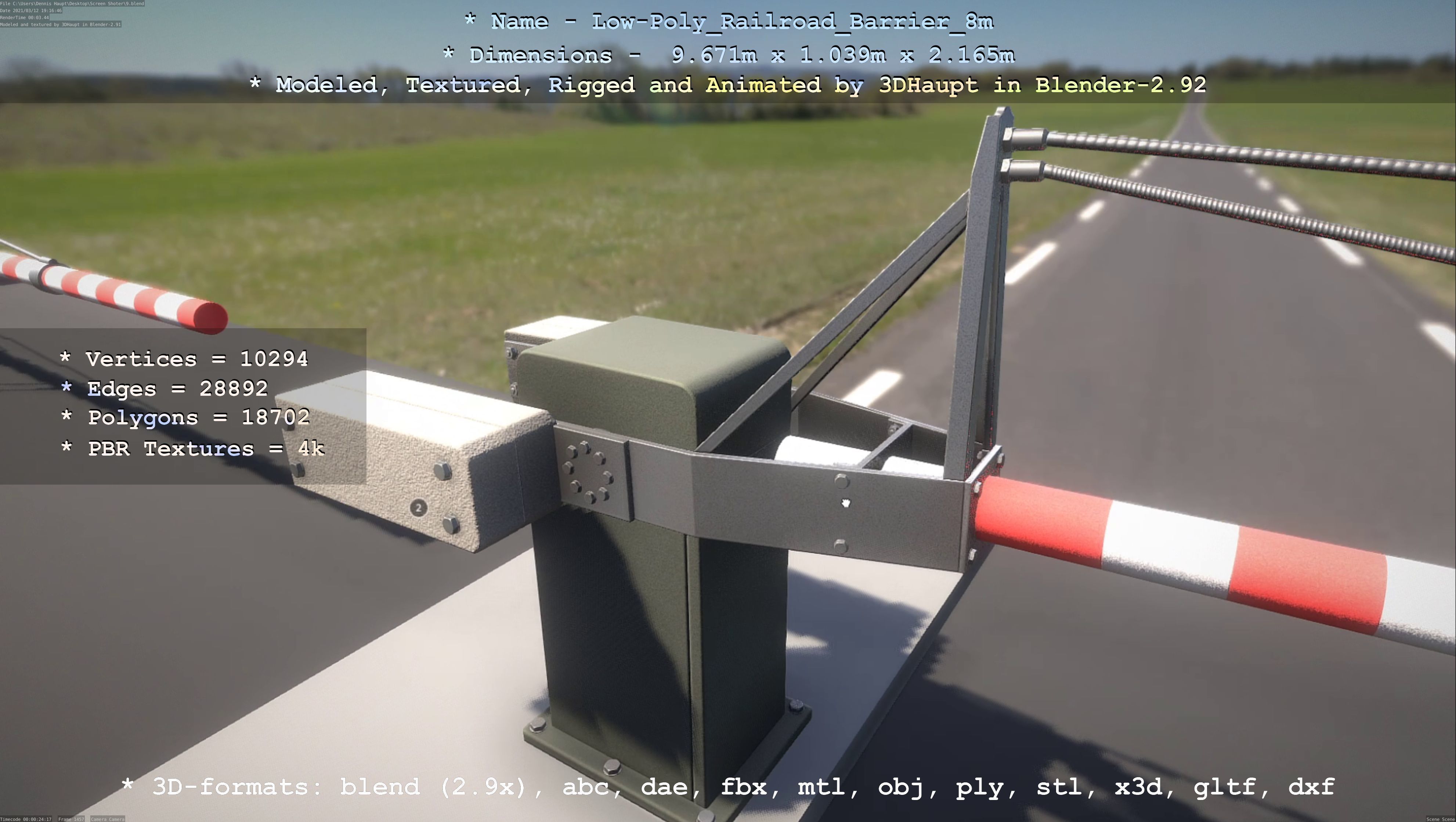 Low-Poly Railroad Barrier 8m Low-poly 3D model_15
