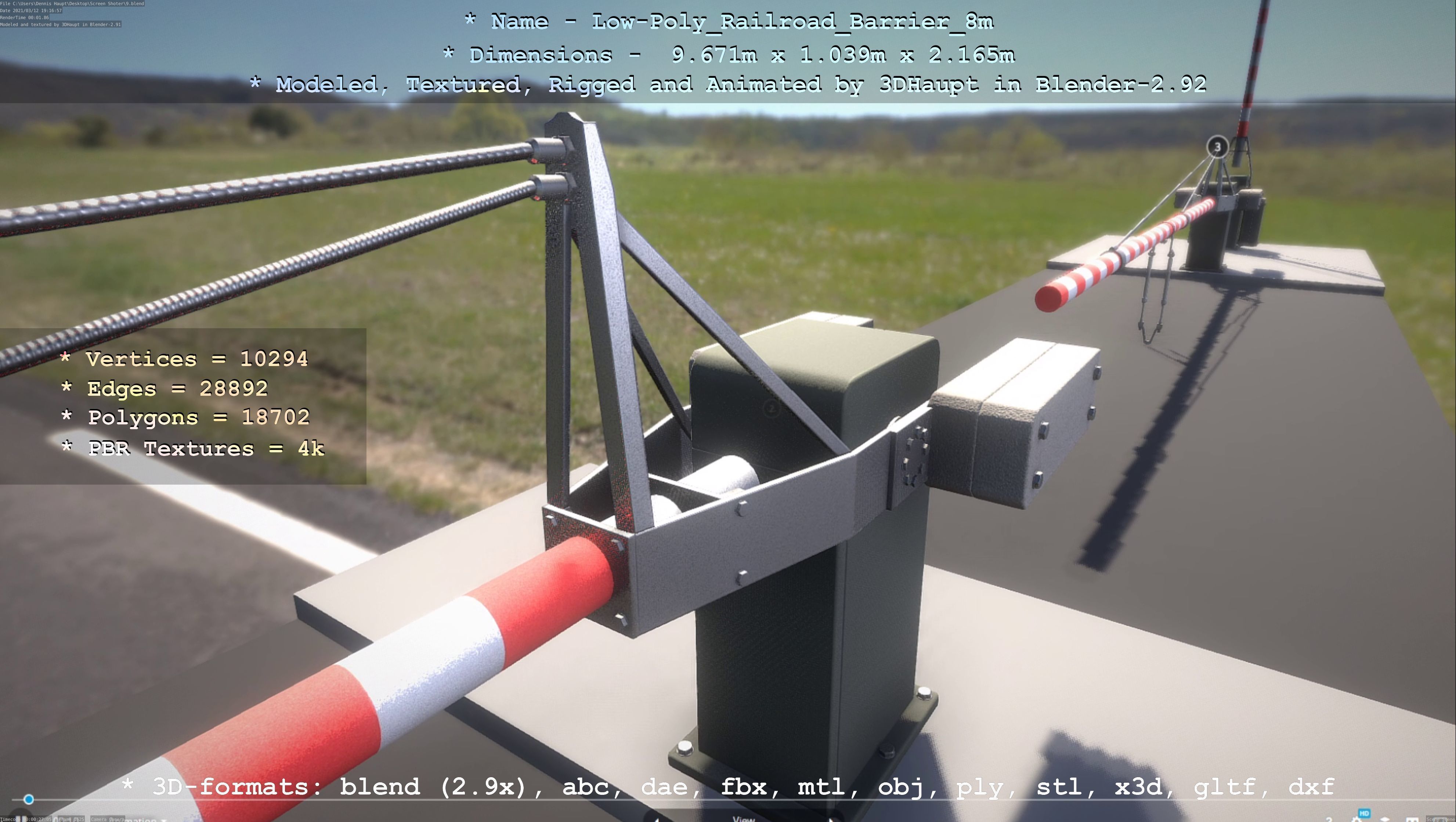 Low-Poly Railroad Barrier 8m Low-poly 3D model_2