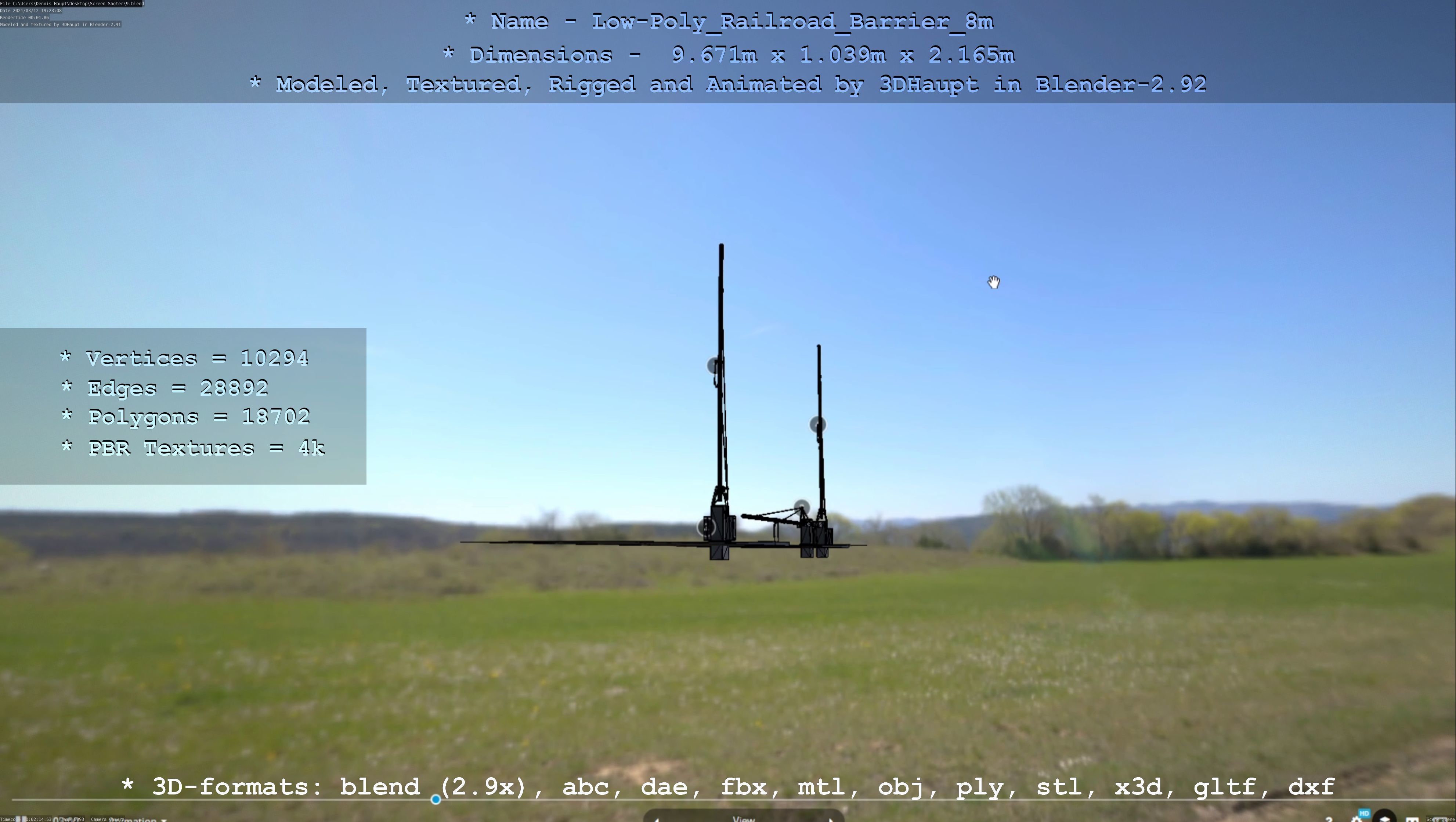 Low-Poly Railroad Barrier 8m Low-poly 3D model_53