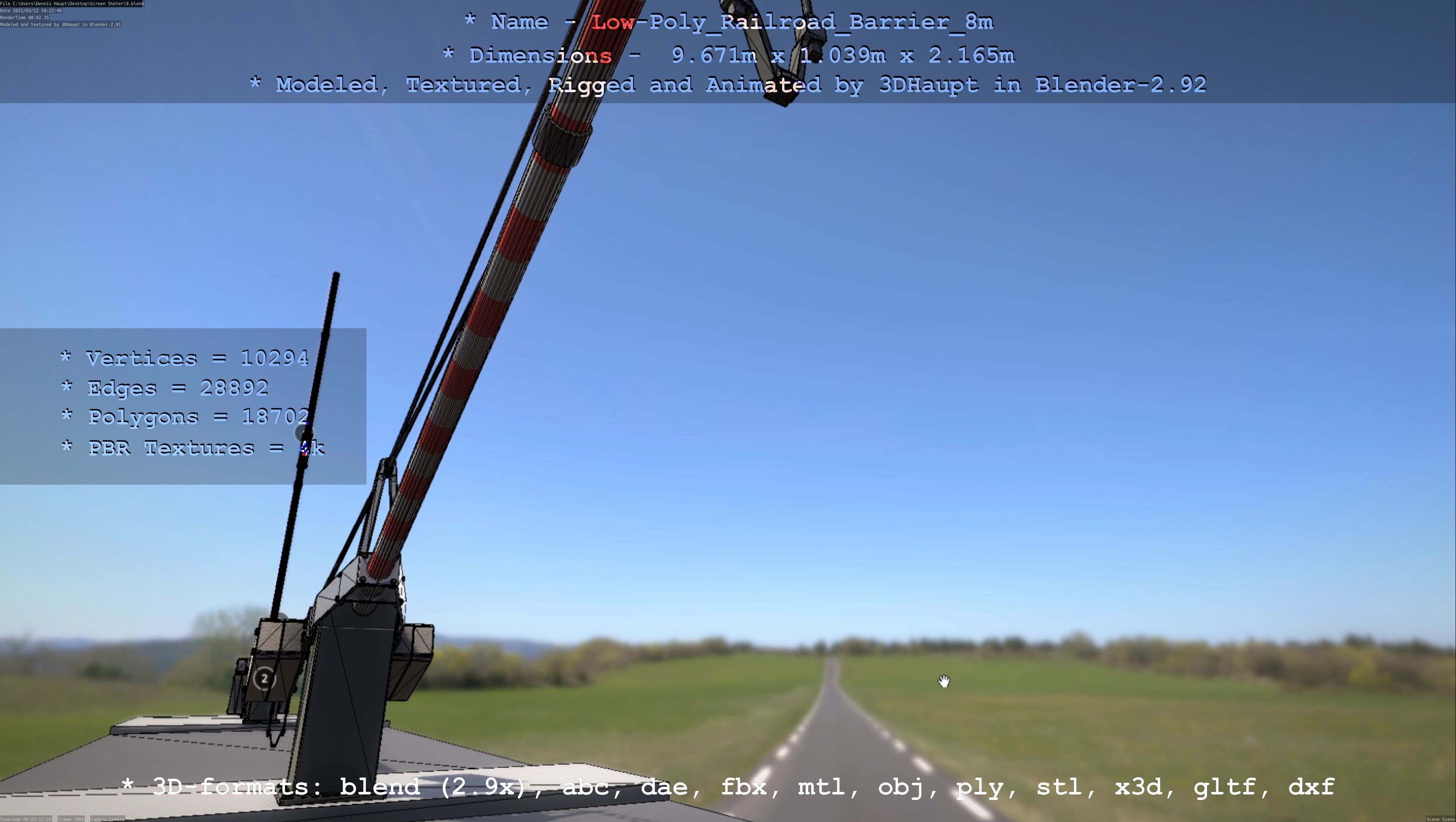 Low-Poly Railroad Barrier 8m Low-poly 3D model_45