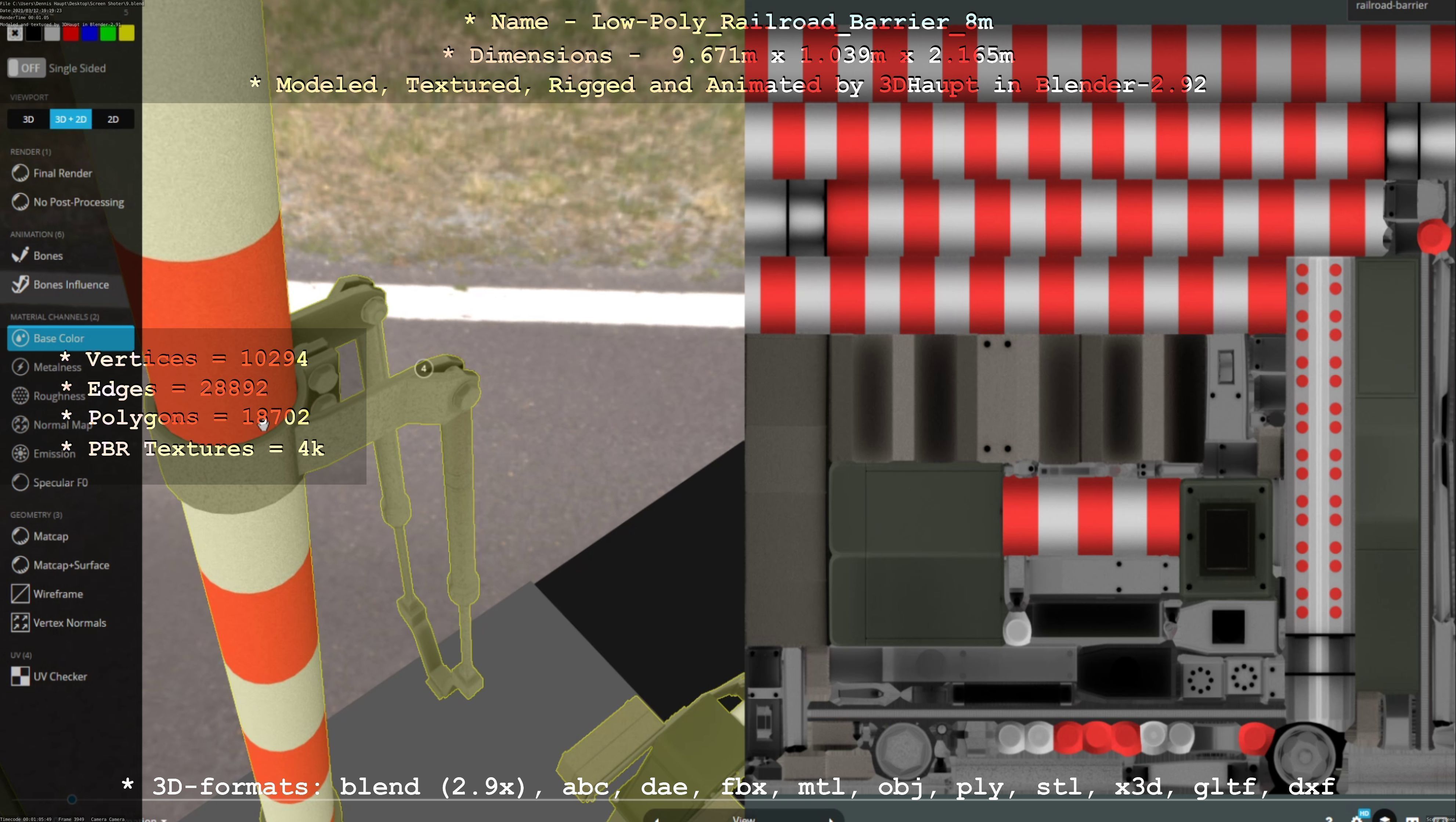 Low-Poly Railroad Barrier 8m Low-poly 3D model_9