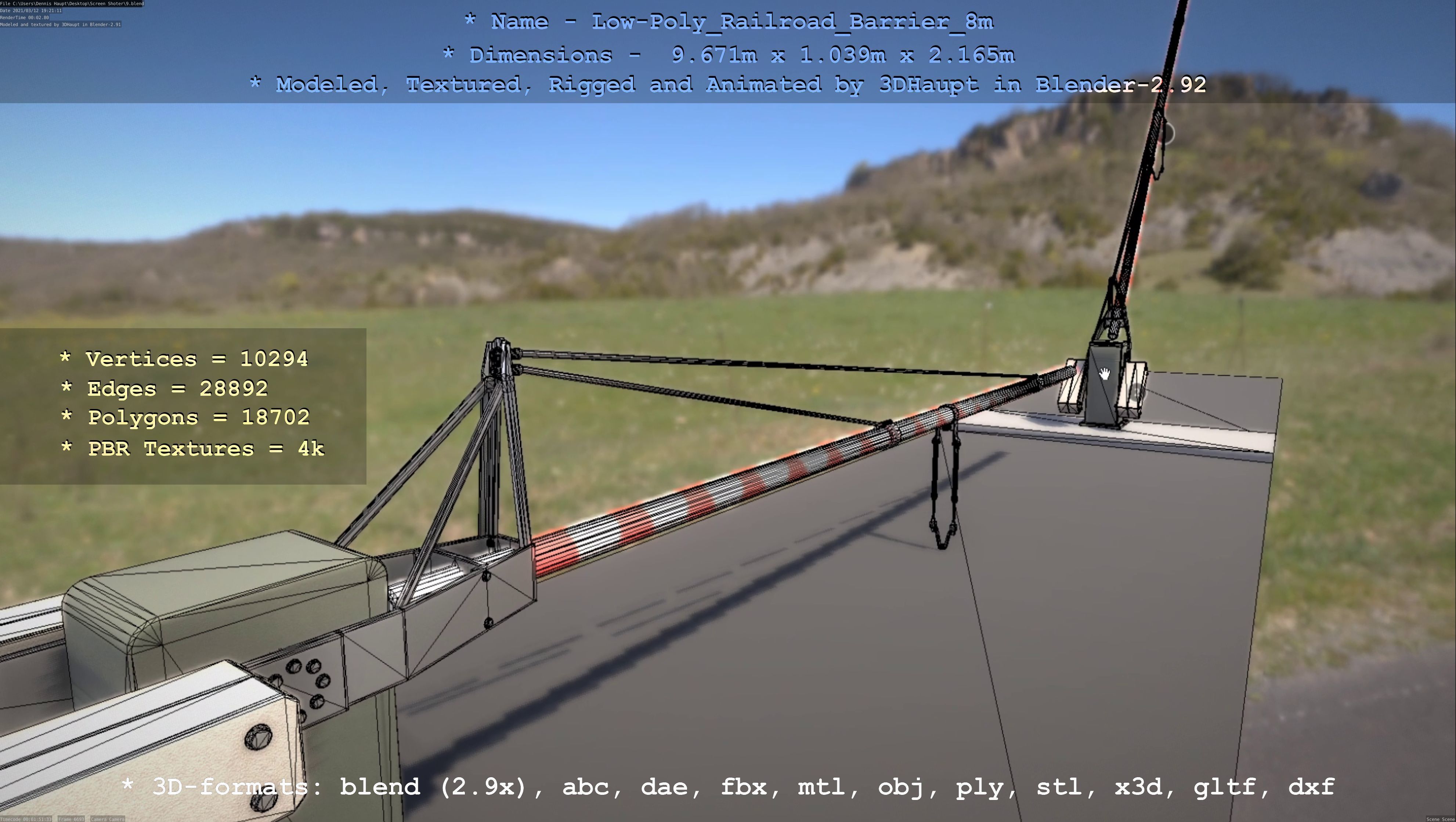 Low-Poly Railroad Barrier 8m Low-poly 3D model_55
