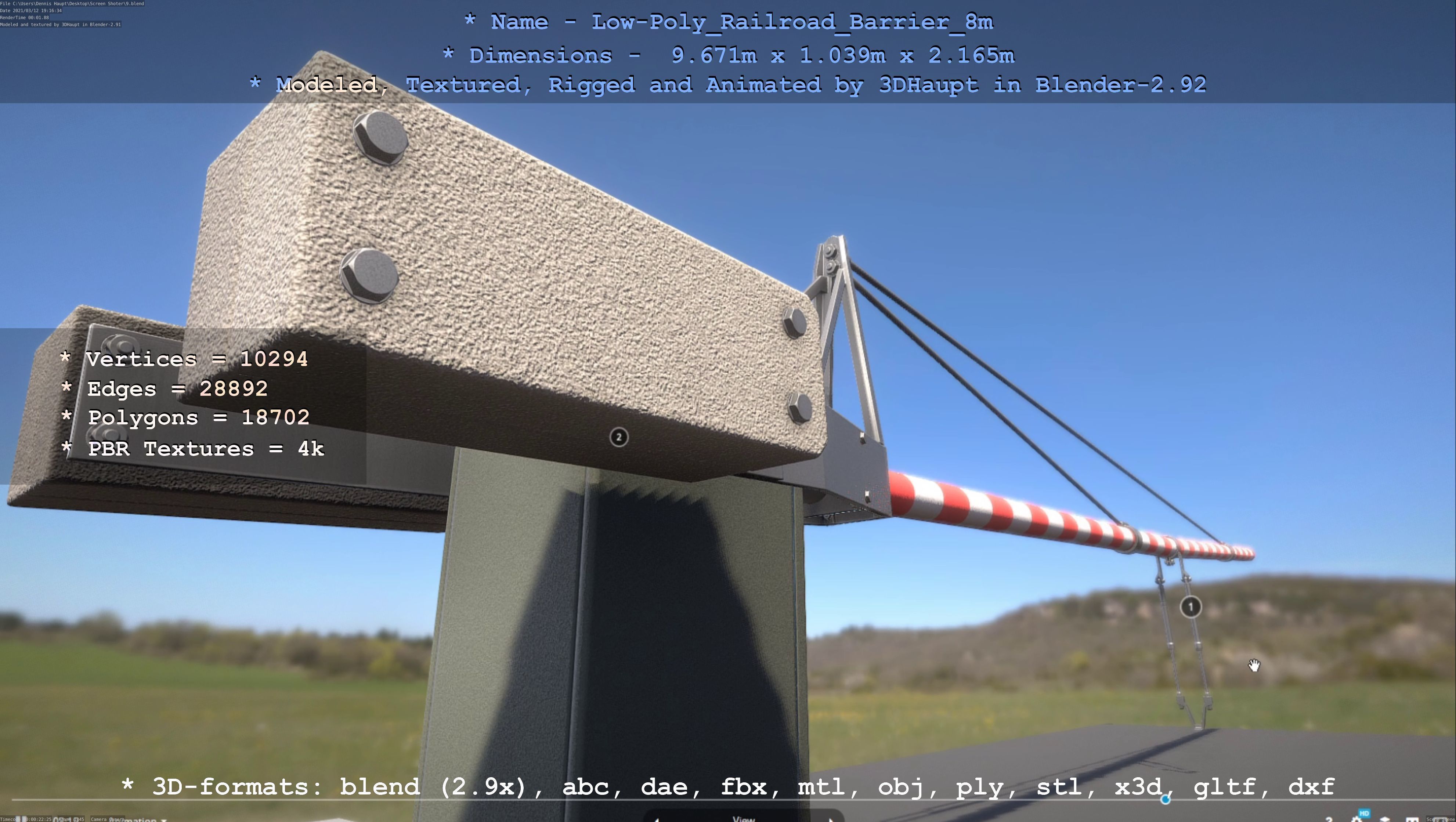 Low-Poly Railroad Barrier 8m Low-poly 3D model_83