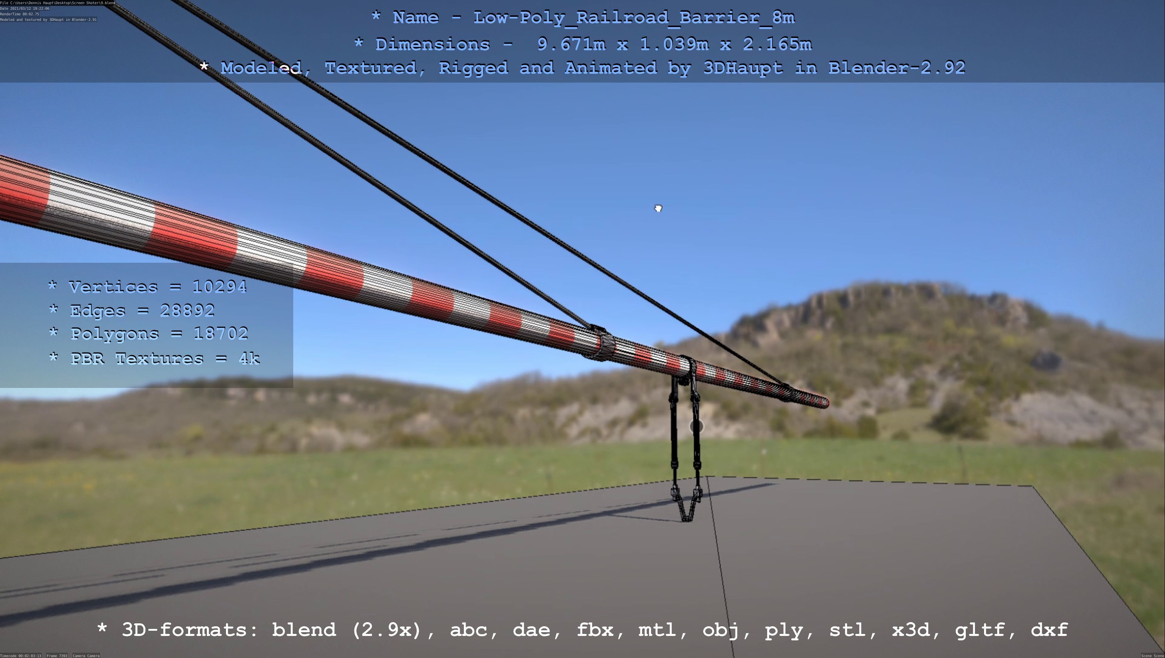 Low-Poly Railroad Barrier 8m Low-poly 3D model_38