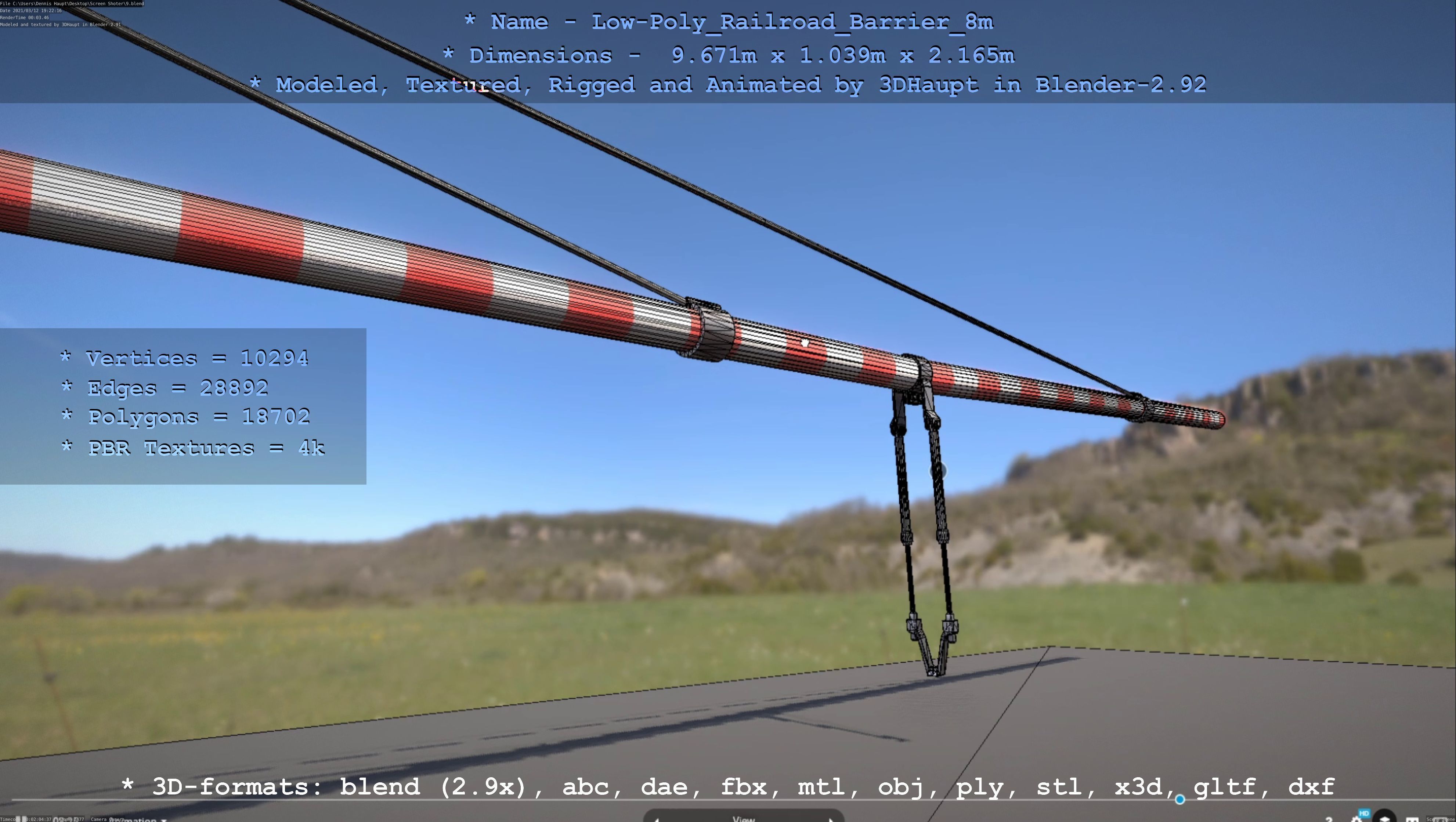 Low-Poly Railroad Barrier 8m Low-poly 3D model_14