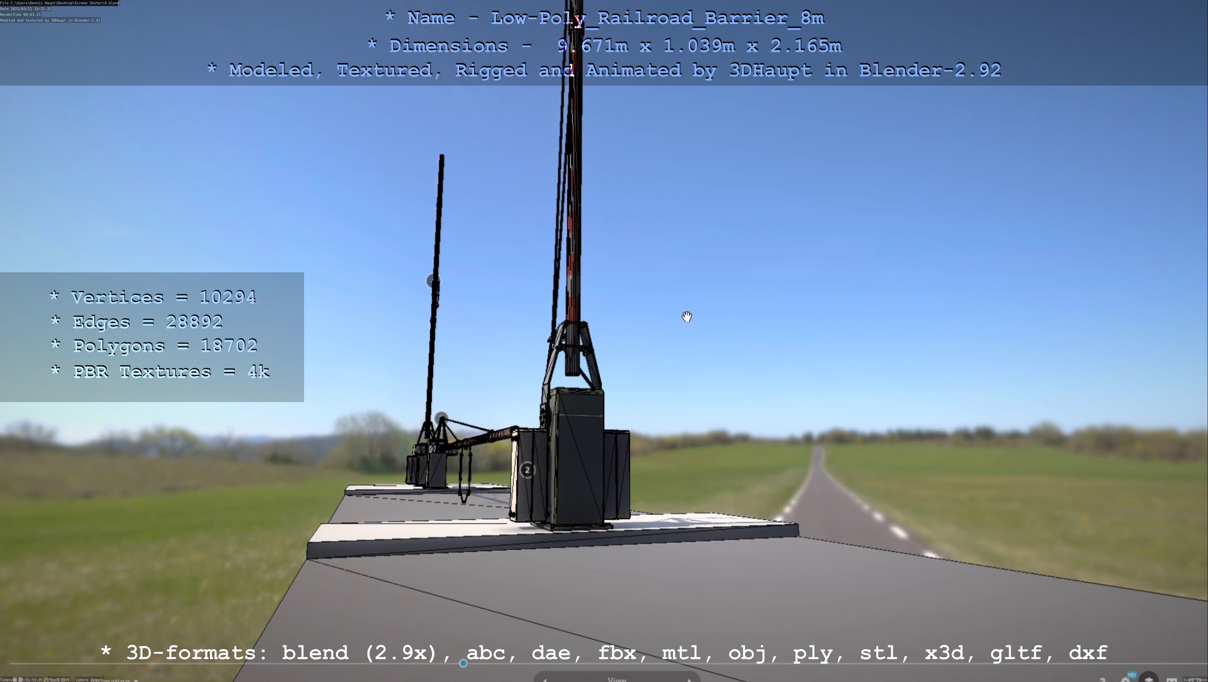 Low-Poly Railroad Barrier 8m Low-poly 3D model_111