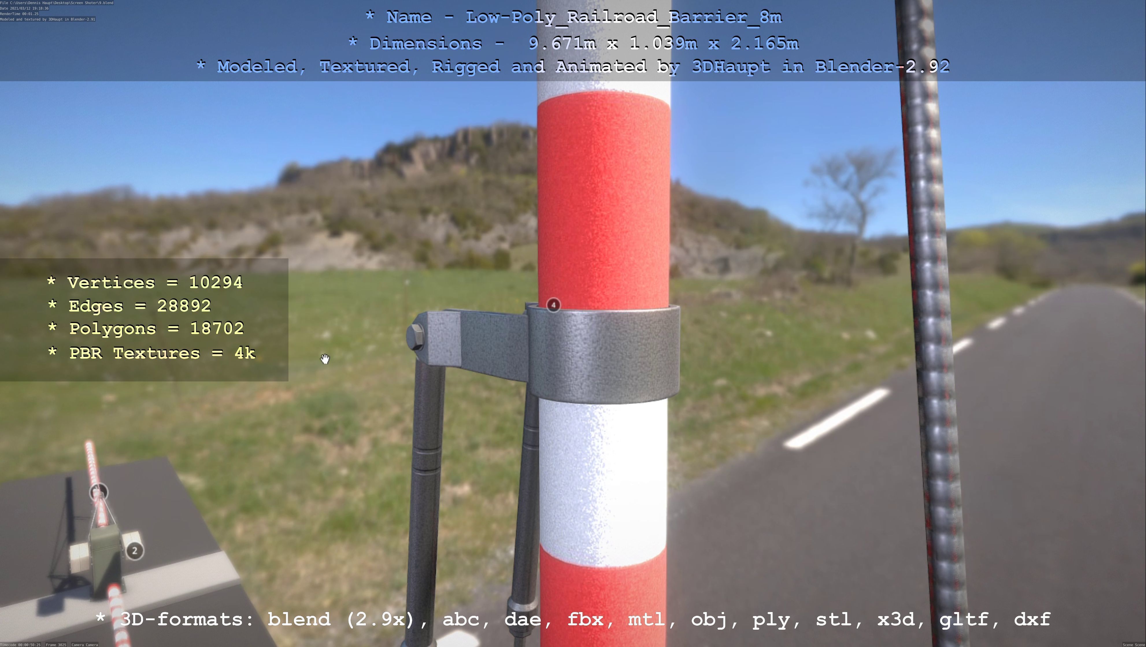 Low-Poly Railroad Barrier 8m Low-poly 3D model_112