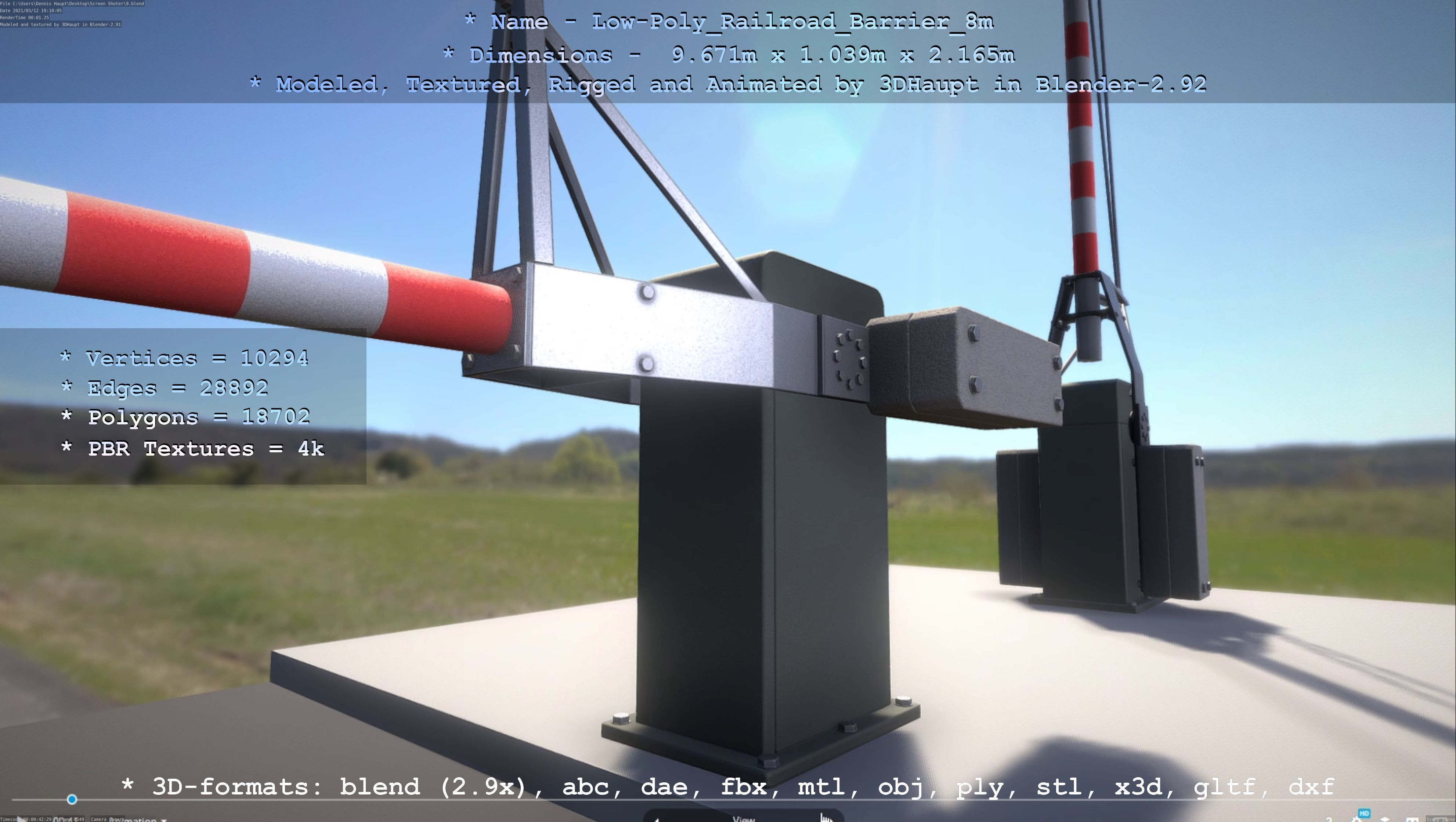 Low-Poly Railroad Barrier 8m Low-poly 3D model_104