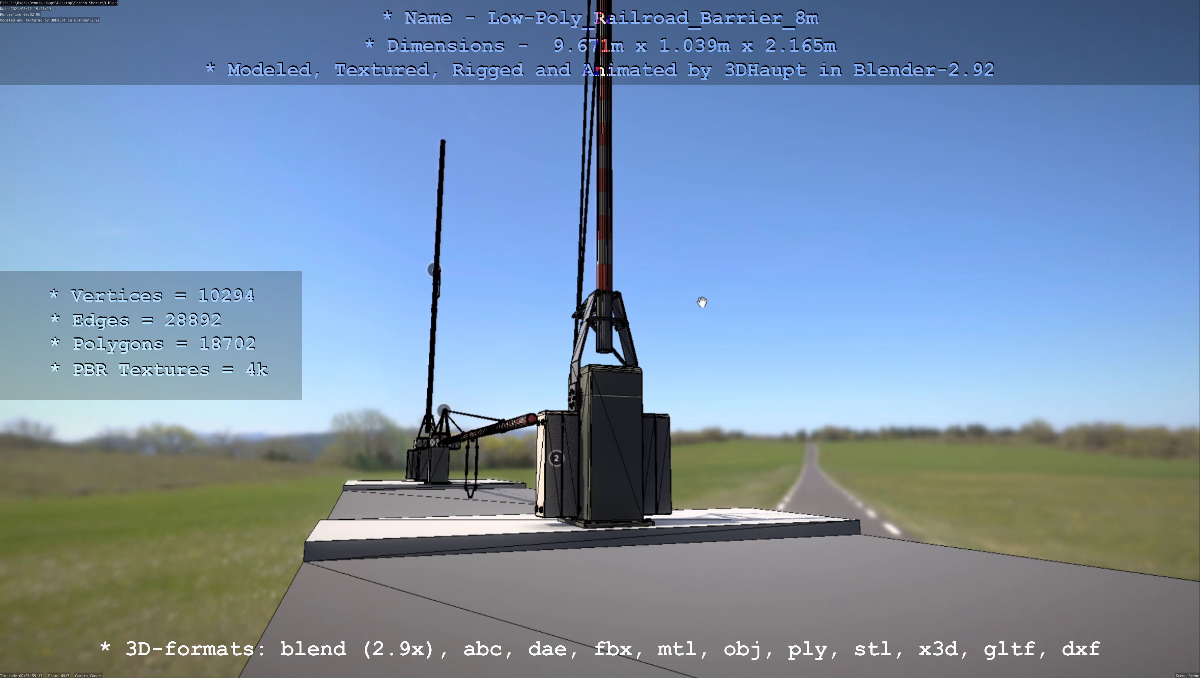 Low-Poly Railroad Barrier 8m Low-poly 3D model_113