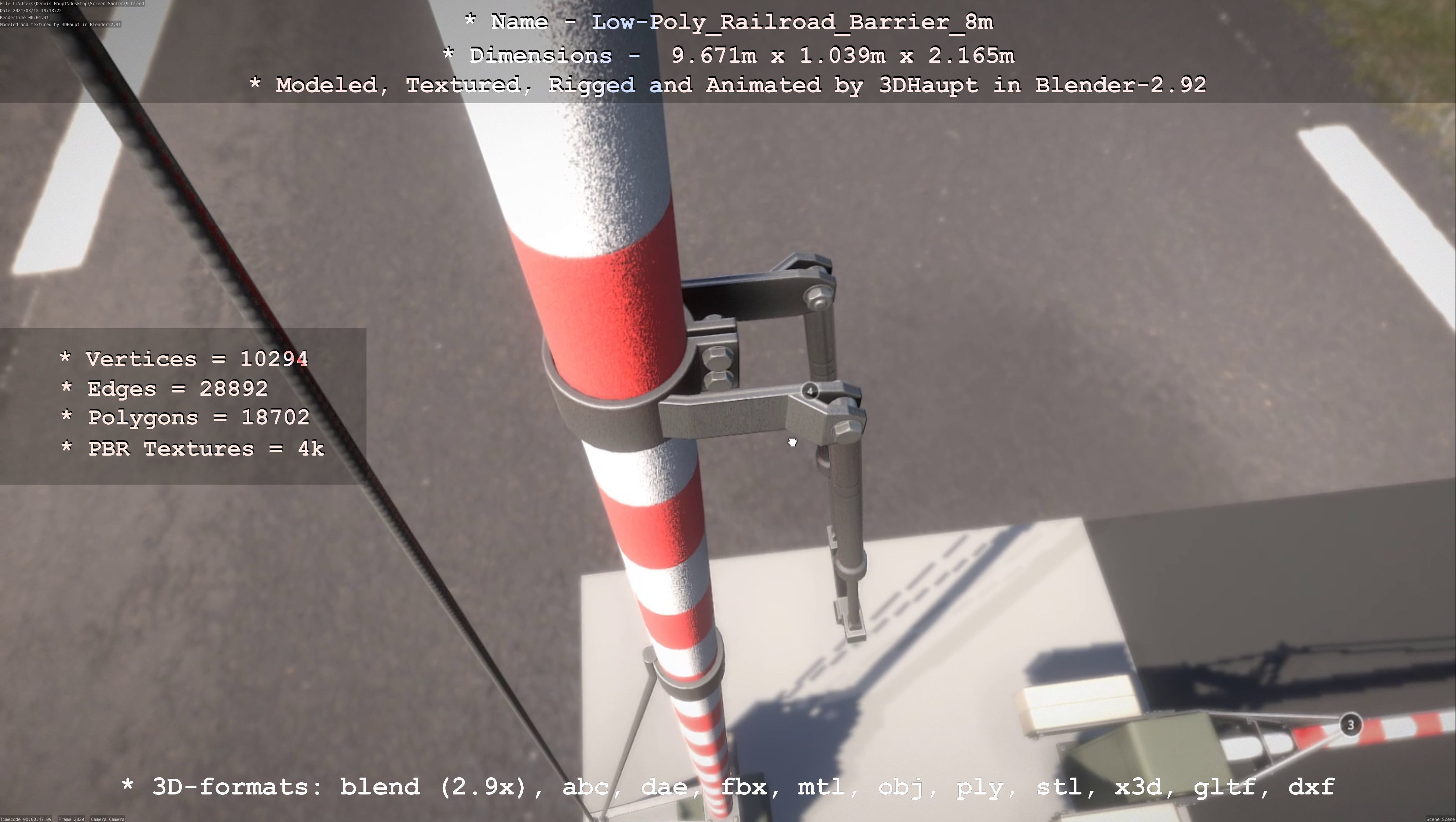 Low-Poly Railroad Barrier 8m Low-poly 3D model_7