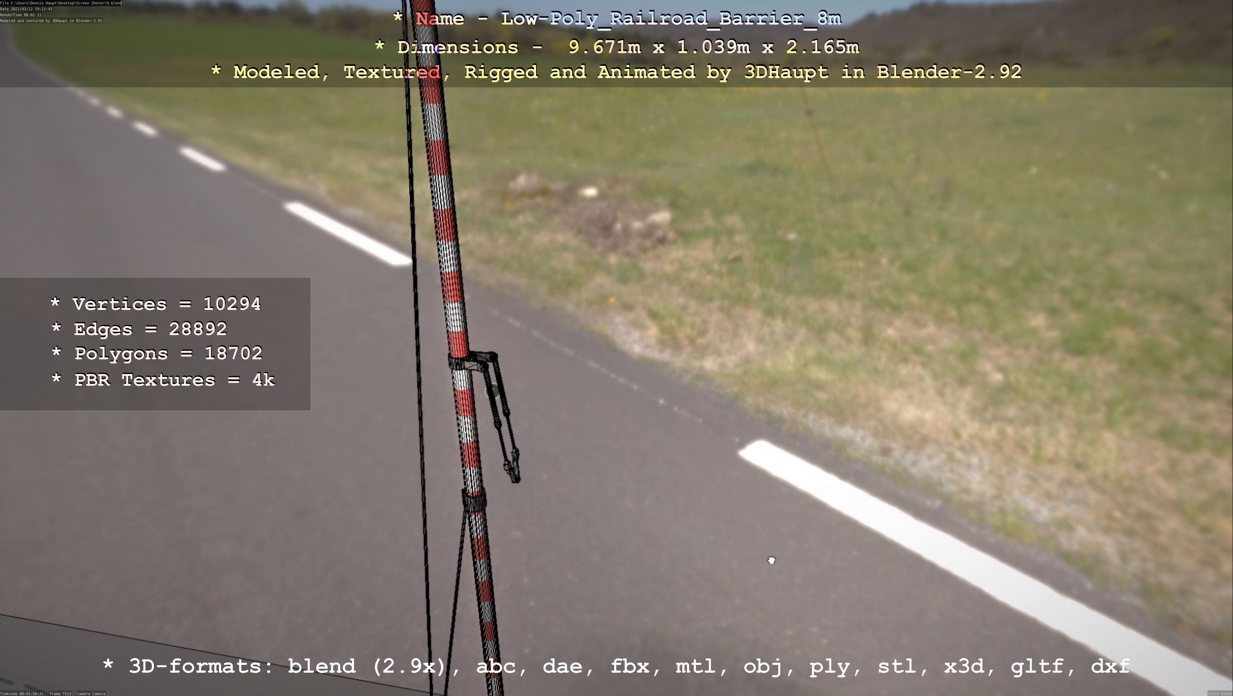 Low-Poly Railroad Barrier 8m Low-poly 3D model_33