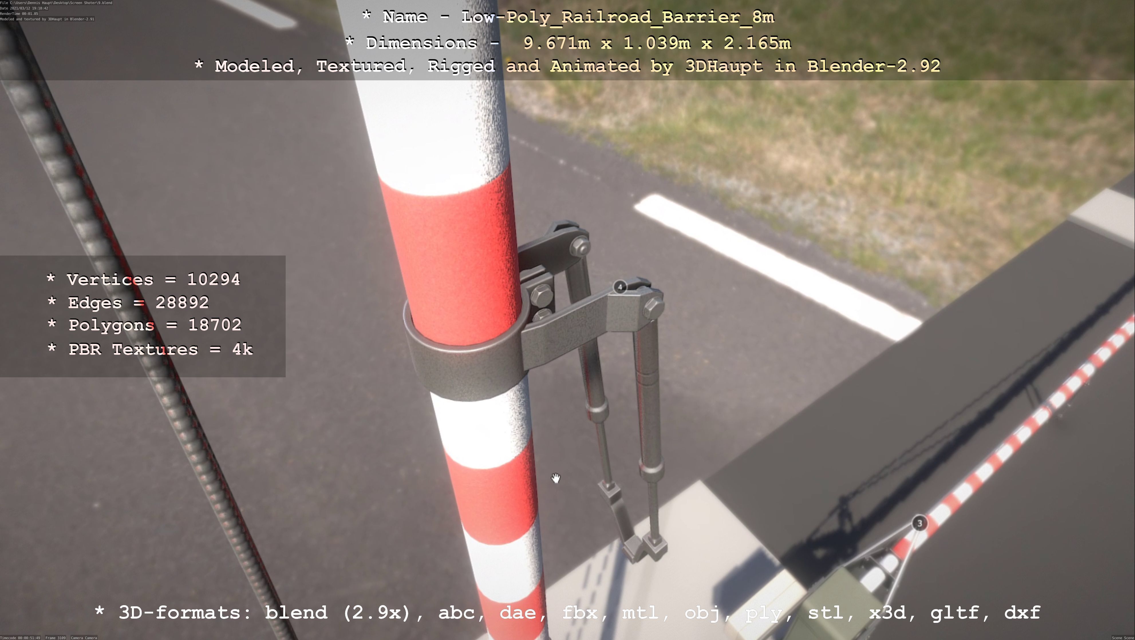 Low-Poly Railroad Barrier 8m Low-poly 3D model_115