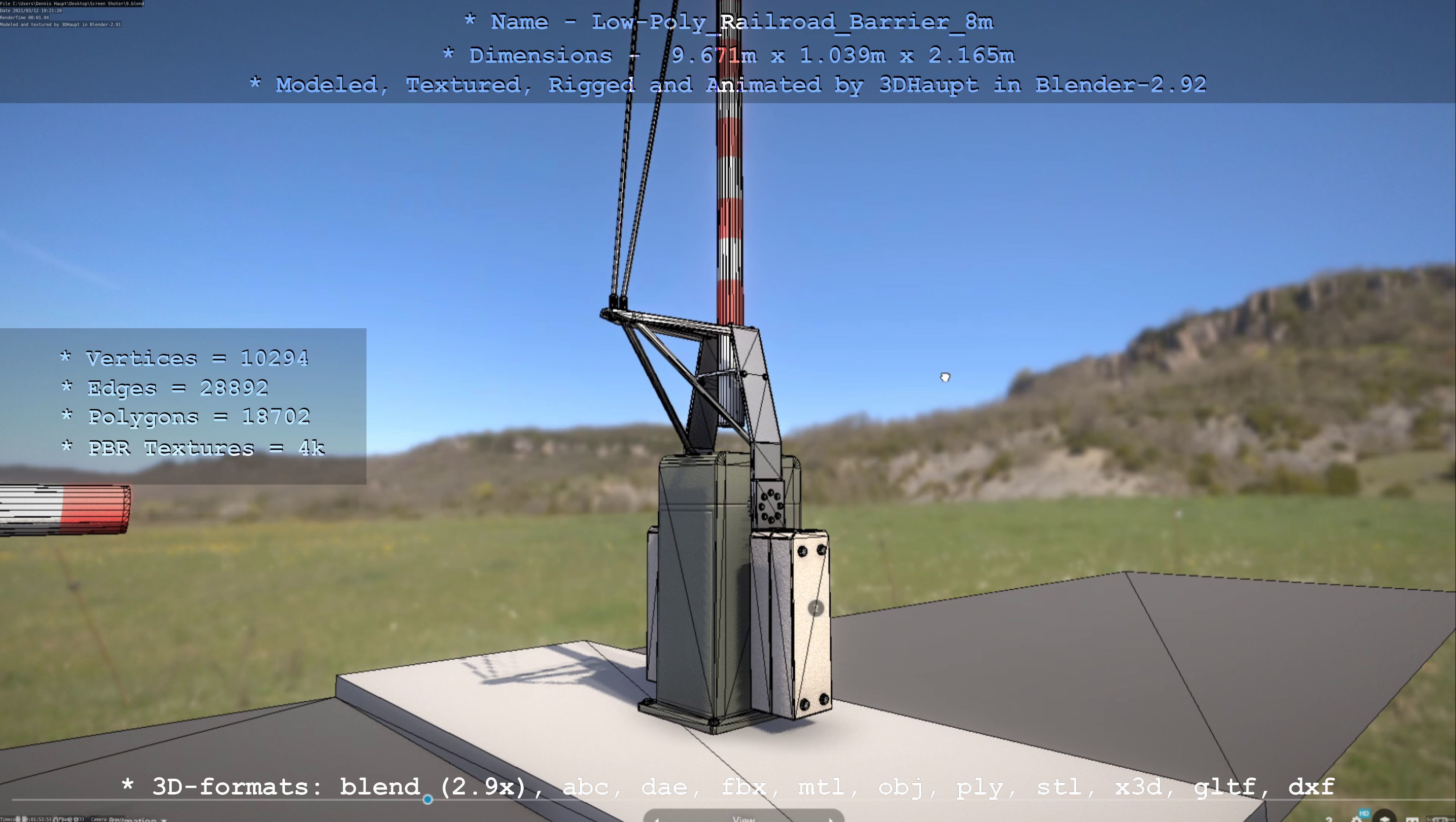 Low-Poly Railroad Barrier 8m Low-poly 3D model_52