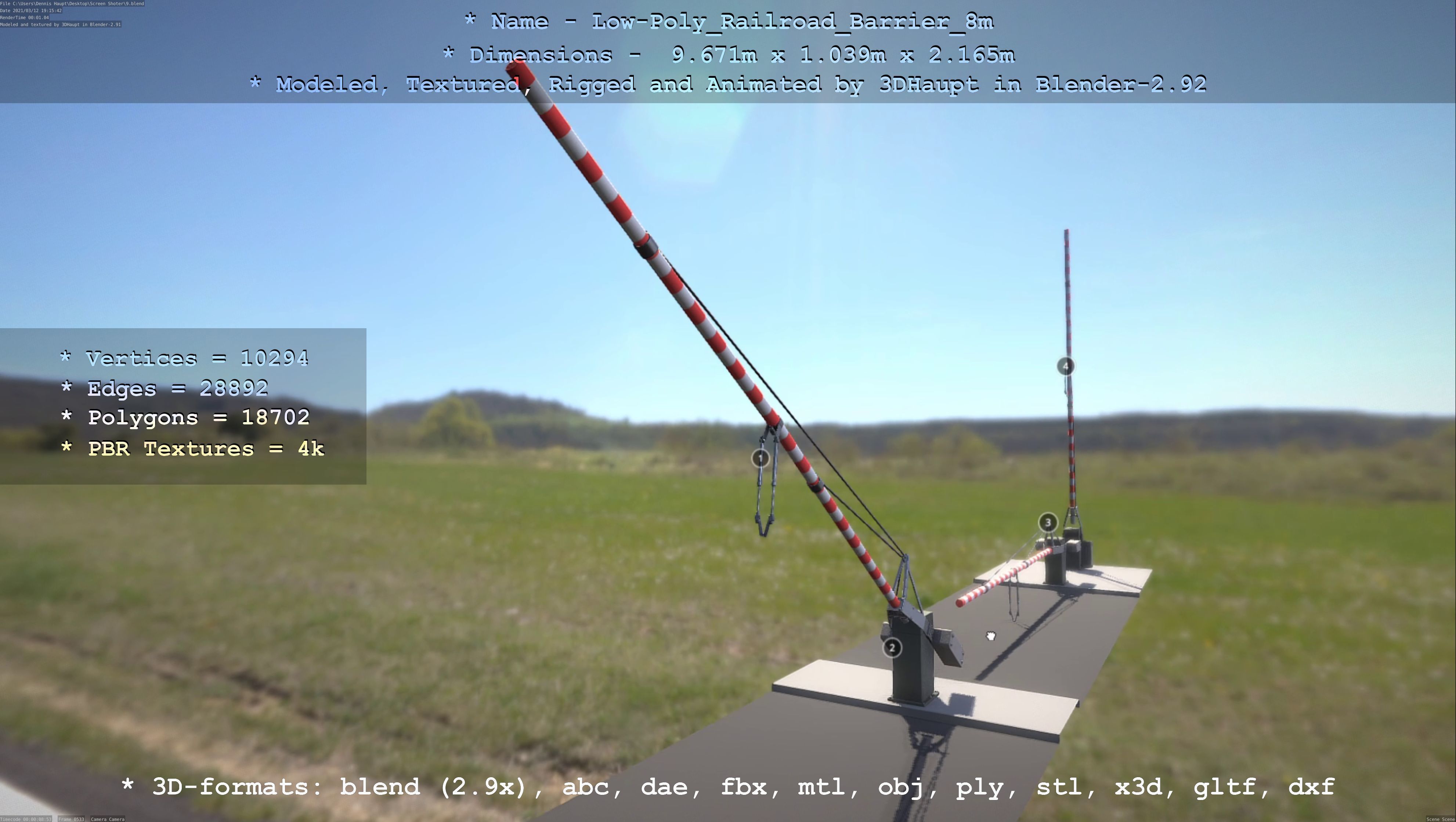 Low-Poly Railroad Barrier 8m Low-poly 3D model_59