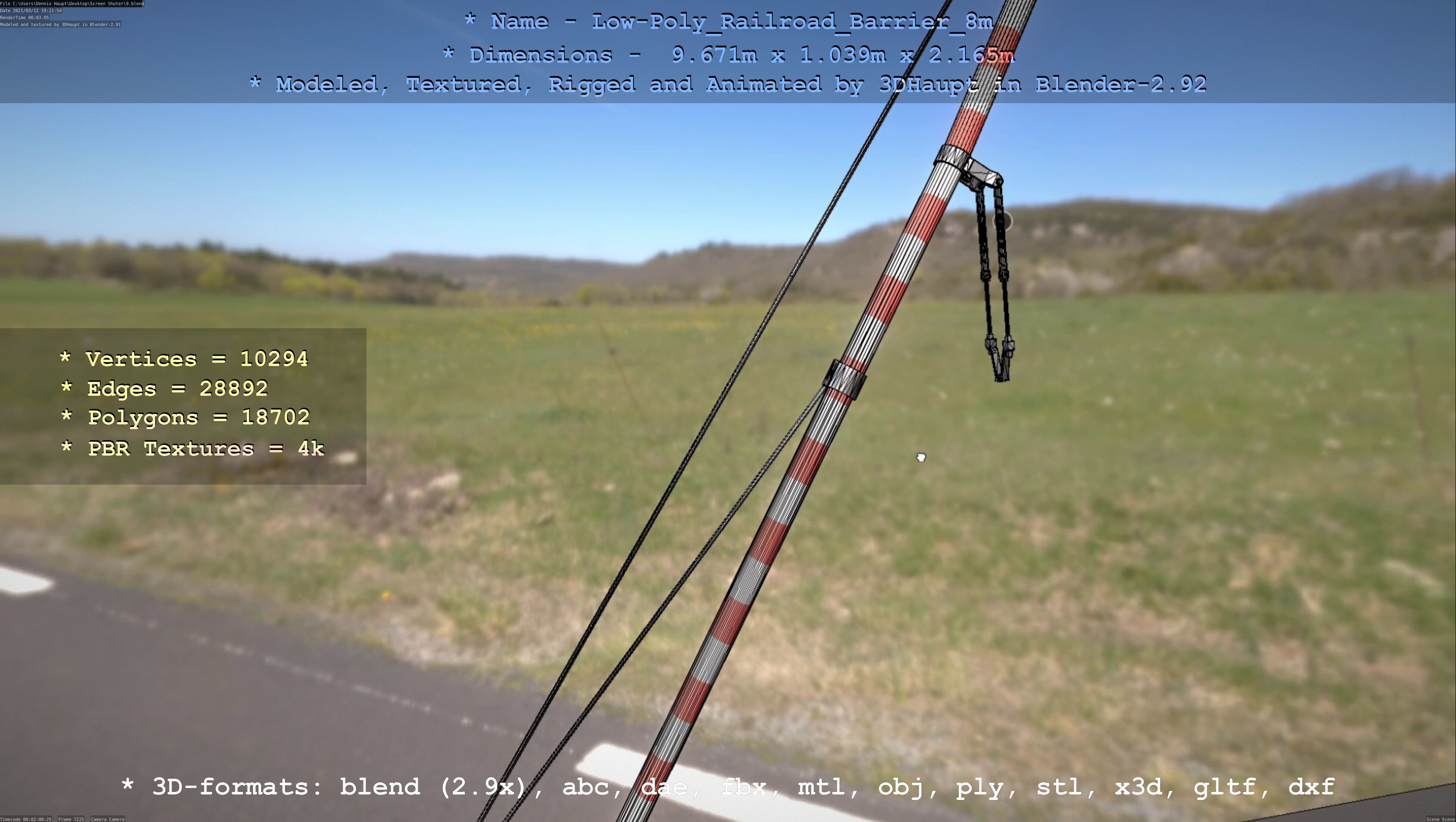 Low-Poly Railroad Barrier 8m Low-poly 3D model_35