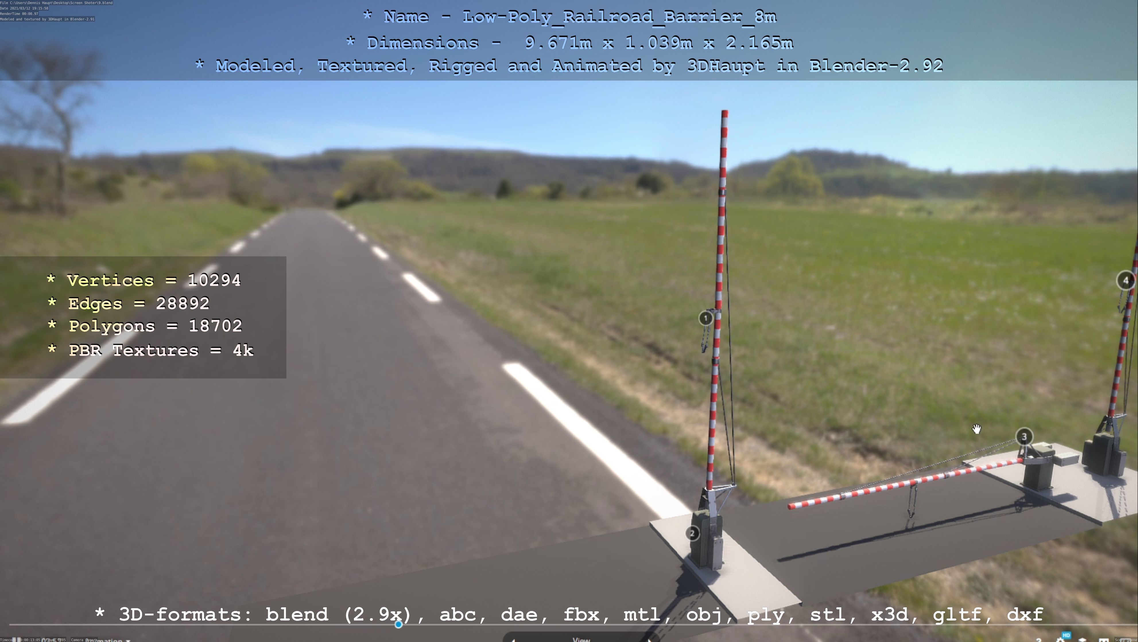 Low-Poly Railroad Barrier 8m Low-poly 3D model_76