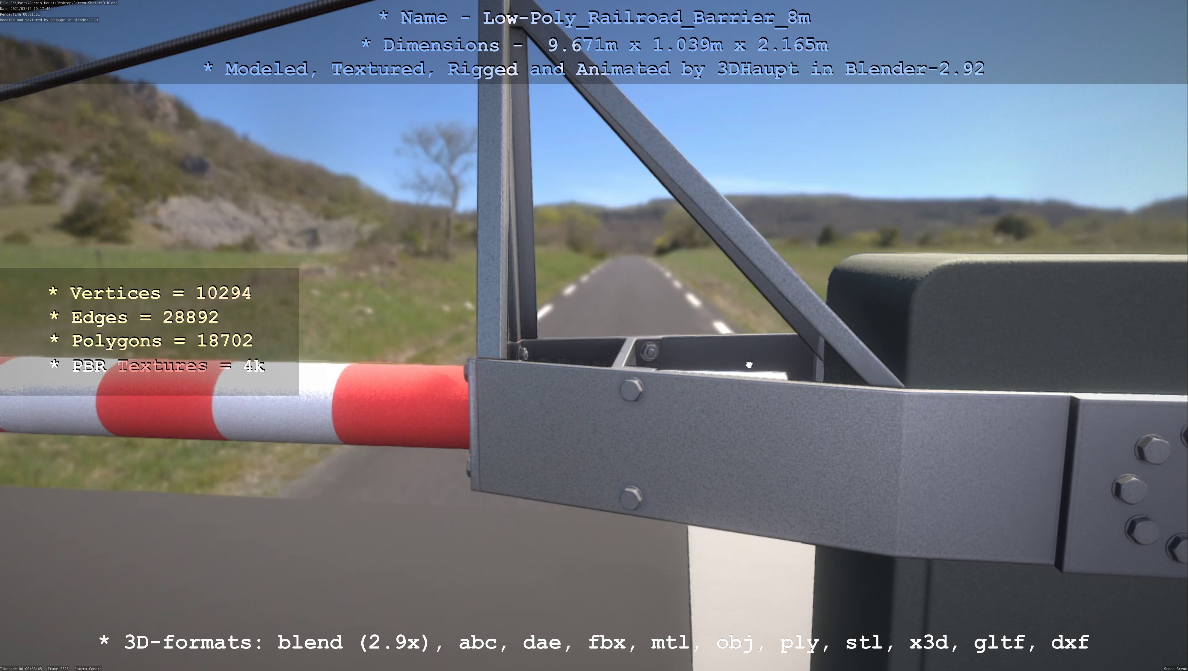 Low-Poly Railroad Barrier 8m Low-poly 3D model_100