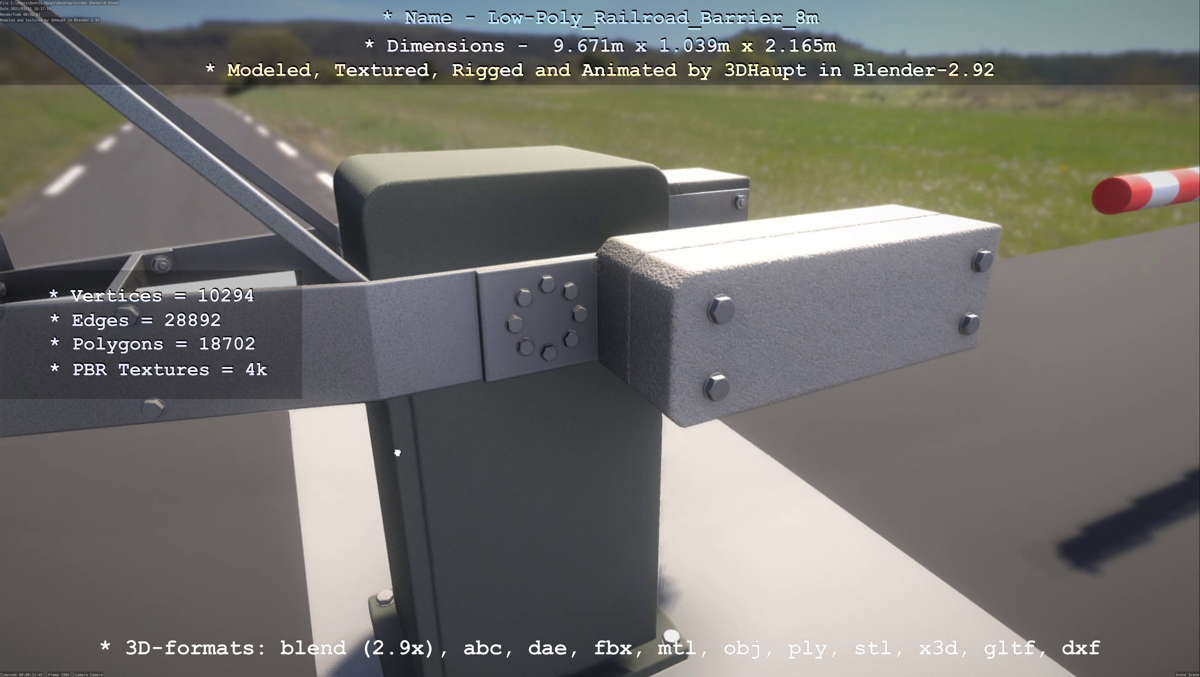 Low-Poly Railroad Barrier 8m Low-poly 3D model_26