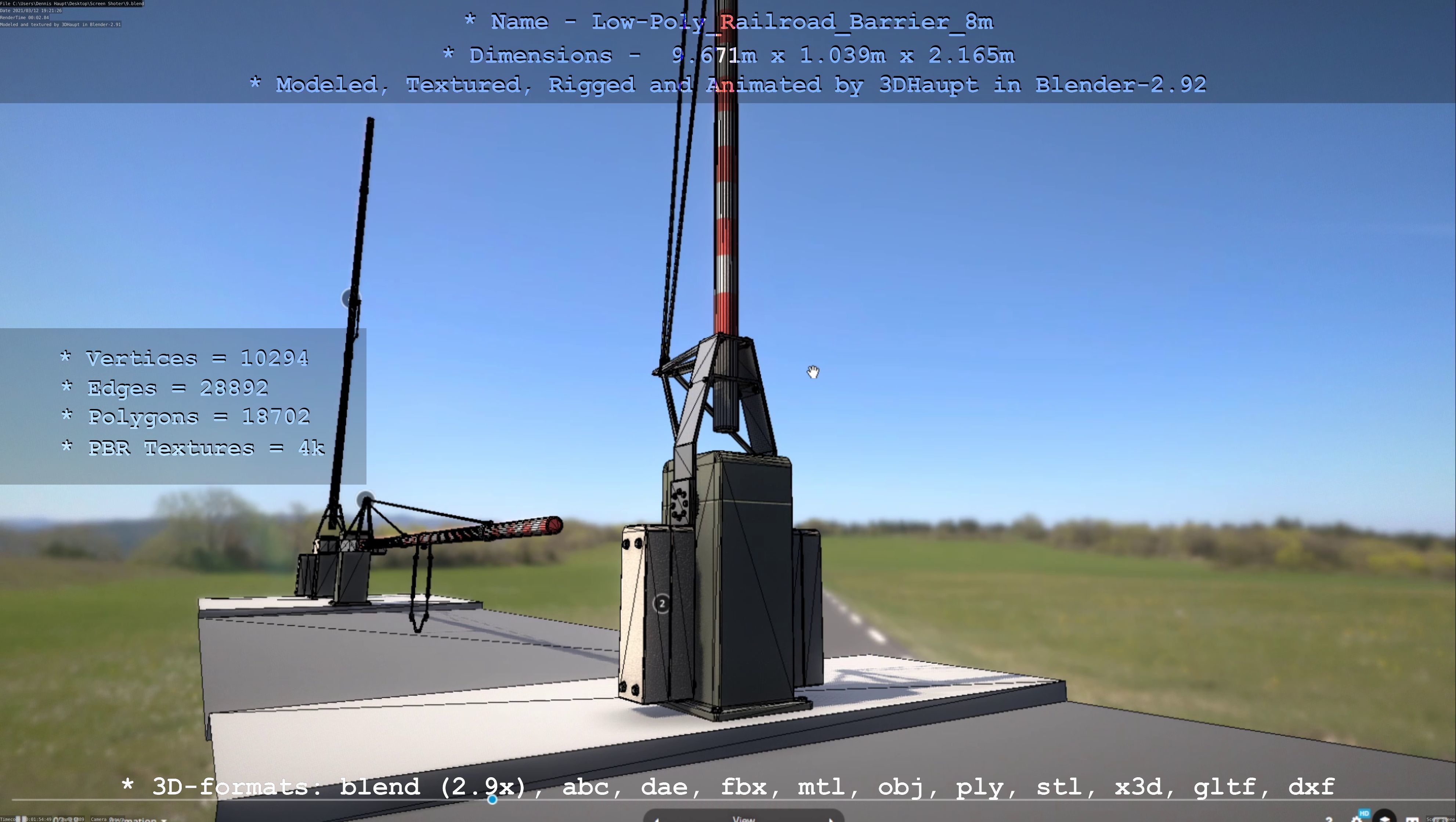 Low-Poly Railroad Barrier 8m Low-poly 3D model_99