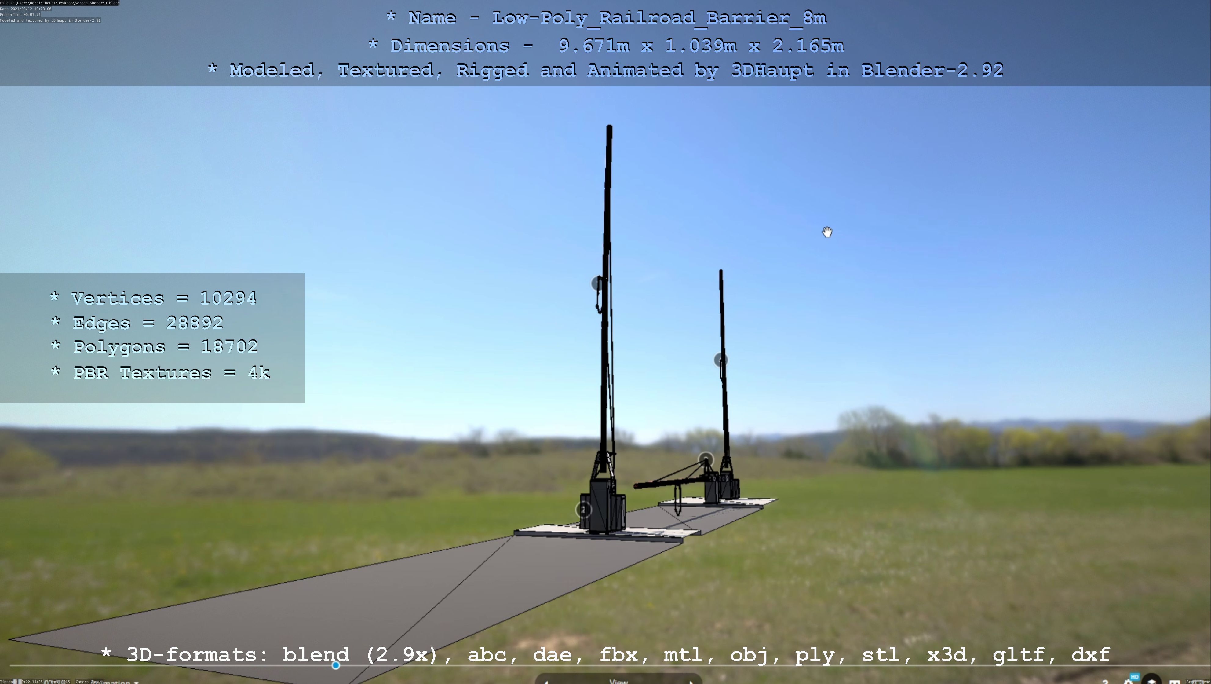 Low-Poly Railroad Barrier 8m Low-poly 3D model_61