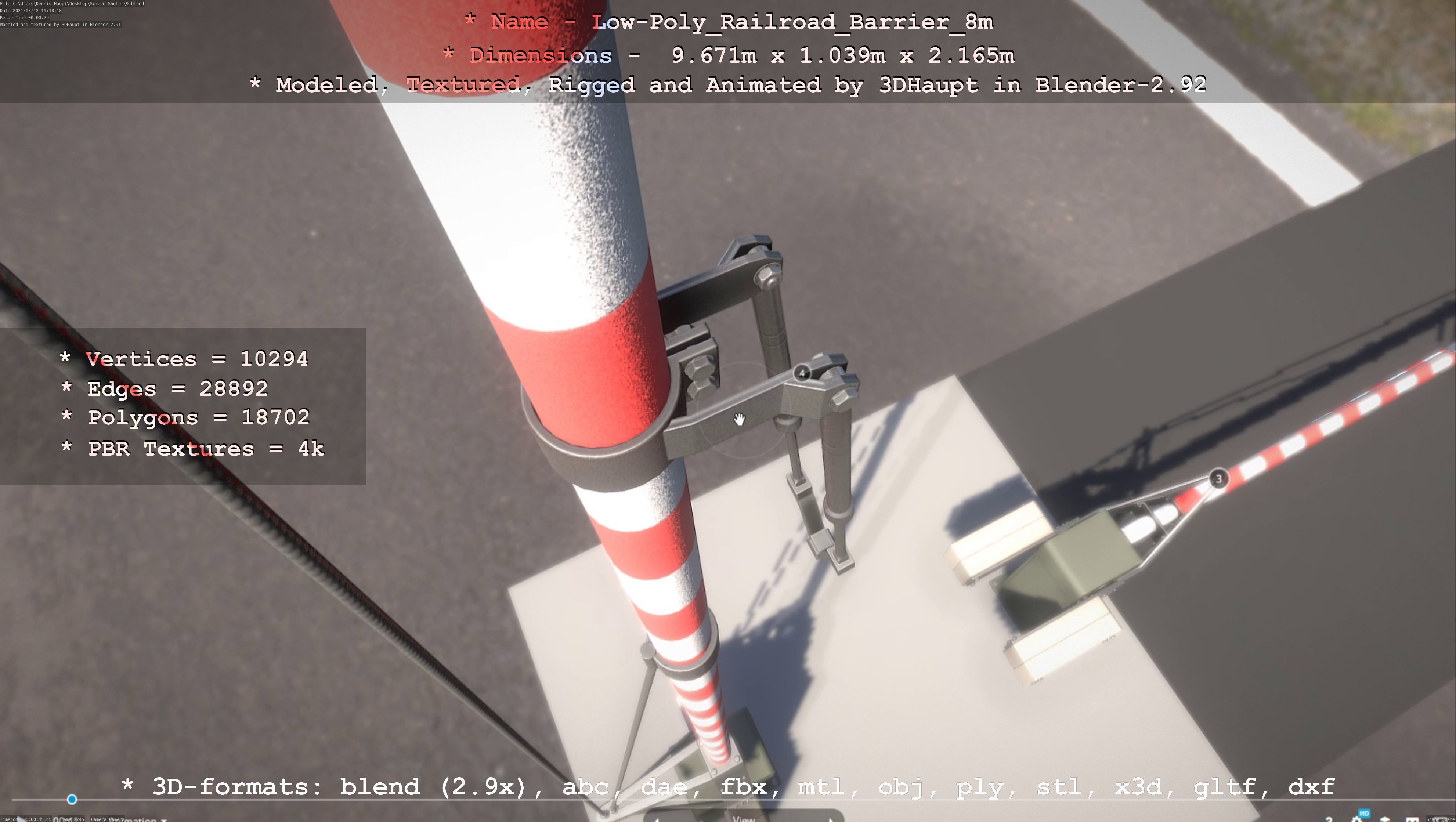 Low-Poly Railroad Barrier 8m Low-poly 3D model_105