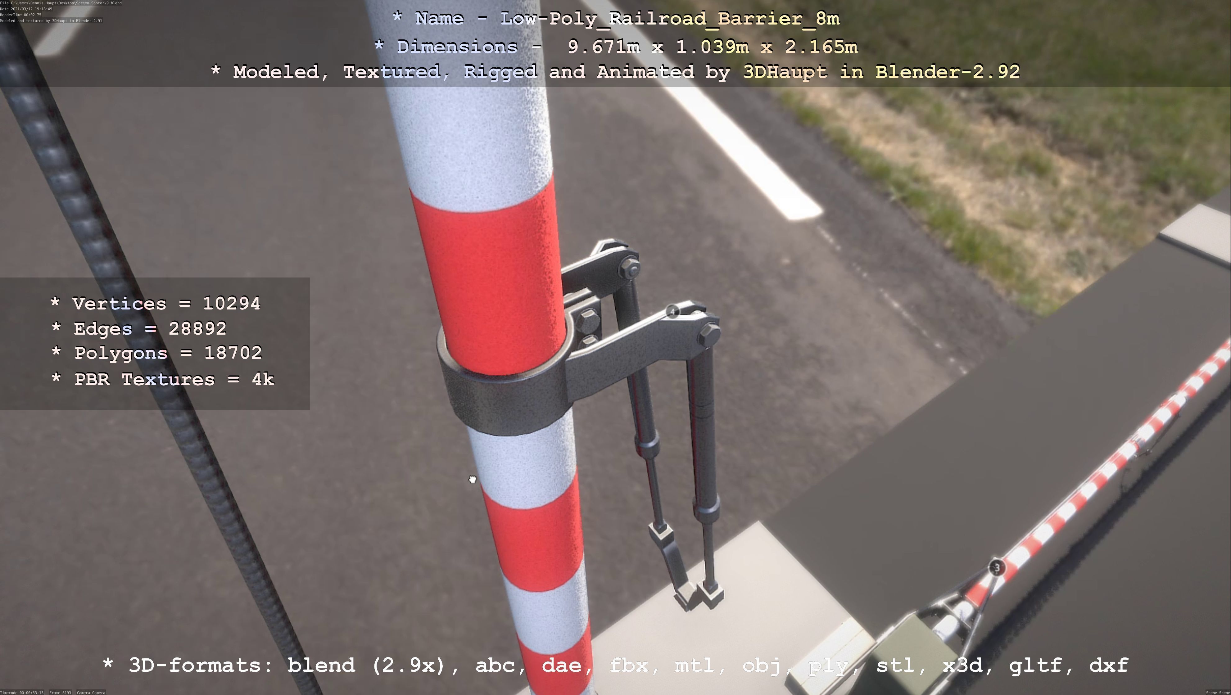 Low-Poly Railroad Barrier 8m Low-poly 3D model_116