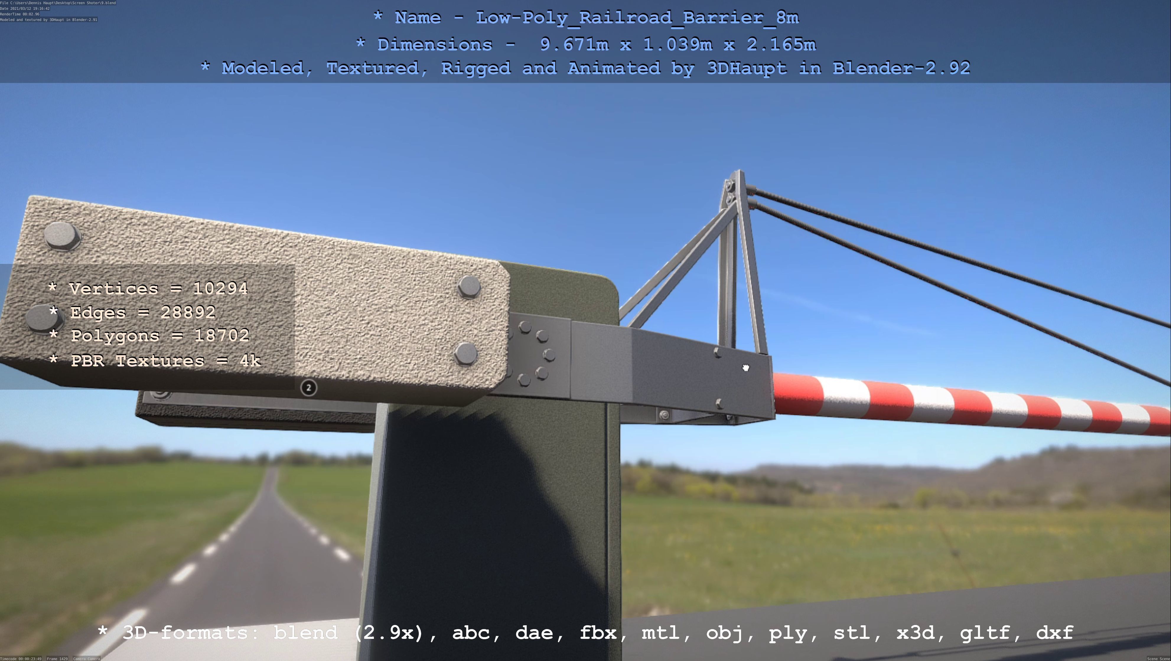 Low-Poly Railroad Barrier 8m Low-poly 3D model_3