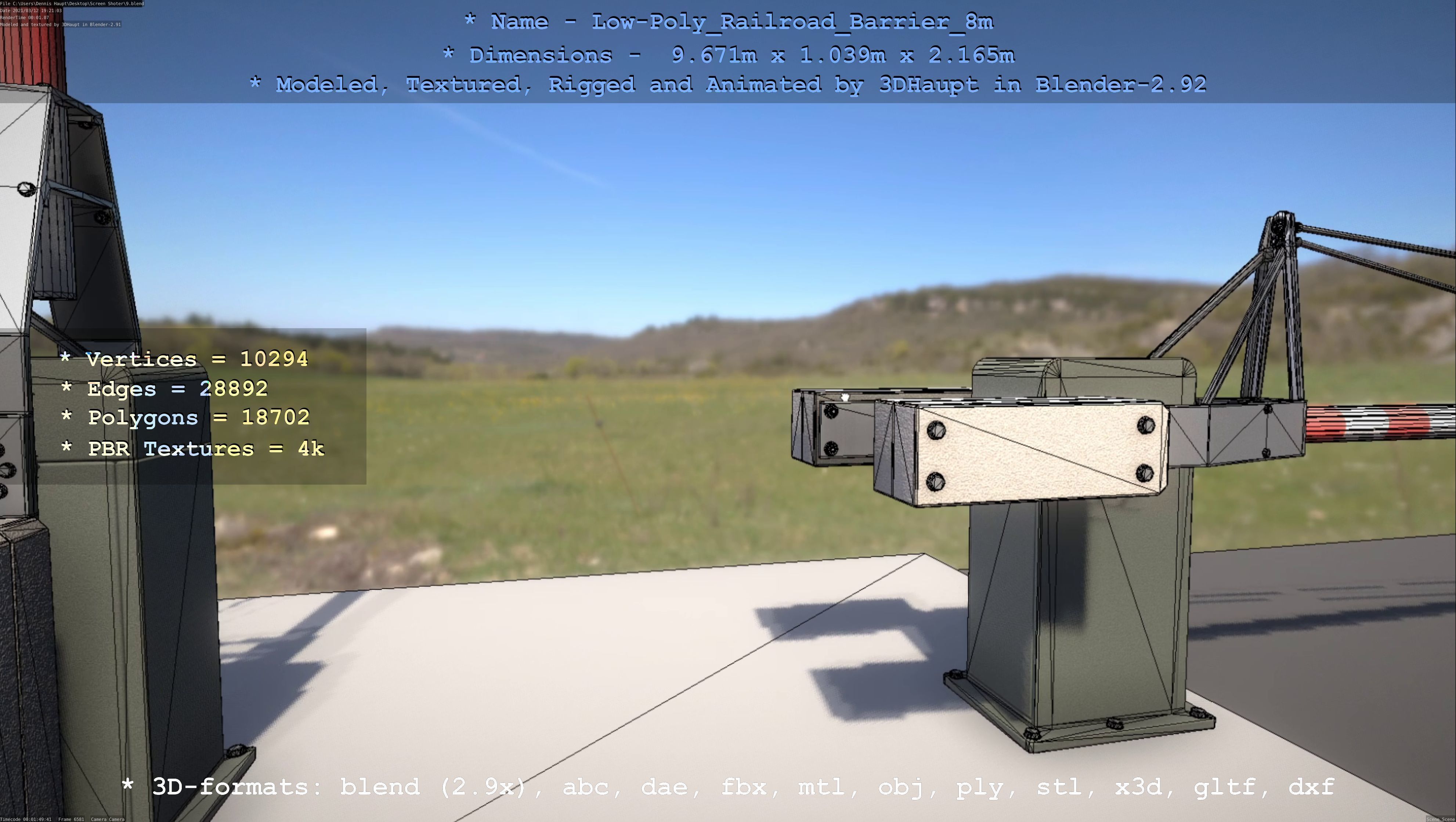 Low-Poly Railroad Barrier 8m Low-poly 3D model_32