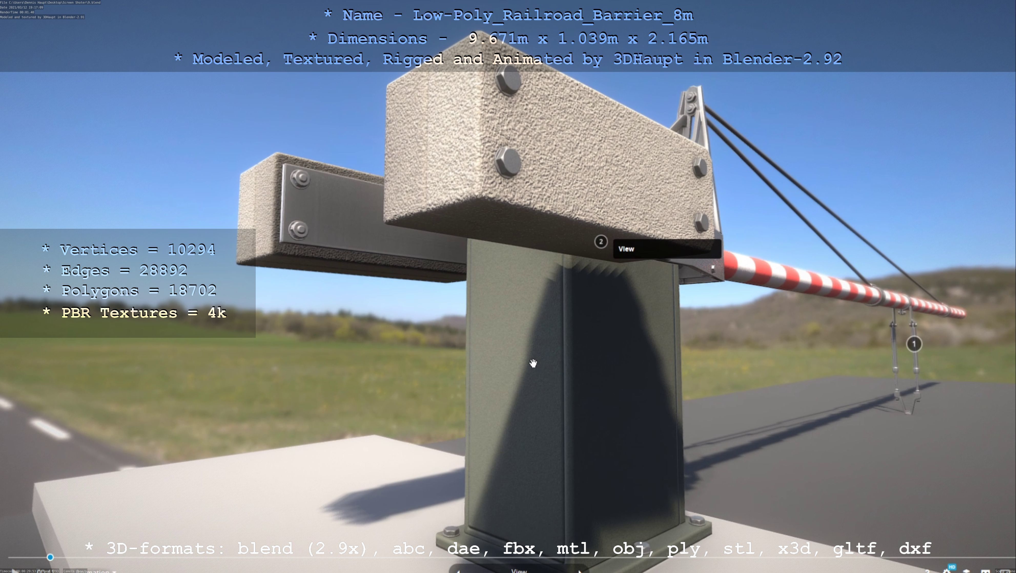 Low-Poly Railroad Barrier 8m Low-poly 3D model_91