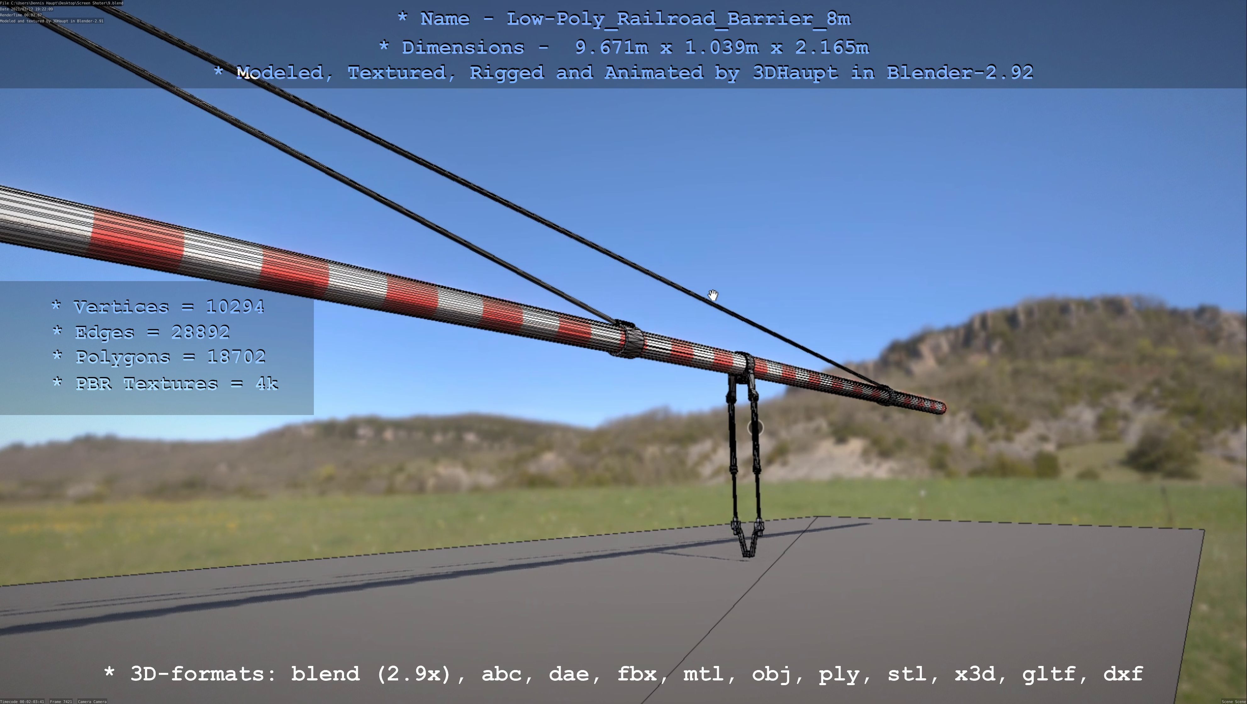 Low-Poly Railroad Barrier 8m Low-poly 3D model_39