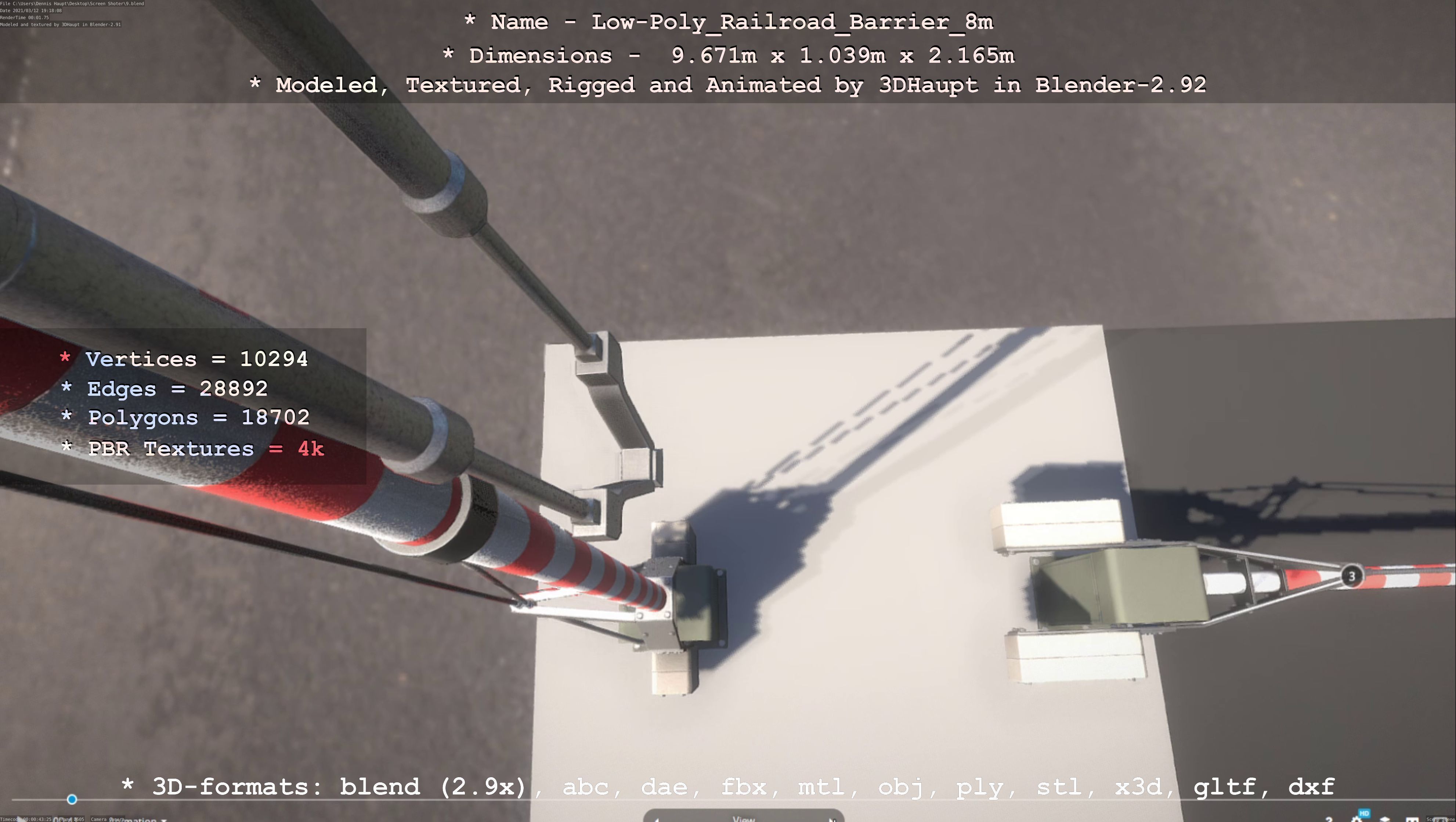 Low-Poly Railroad Barrier 8m Low-poly 3D model_4