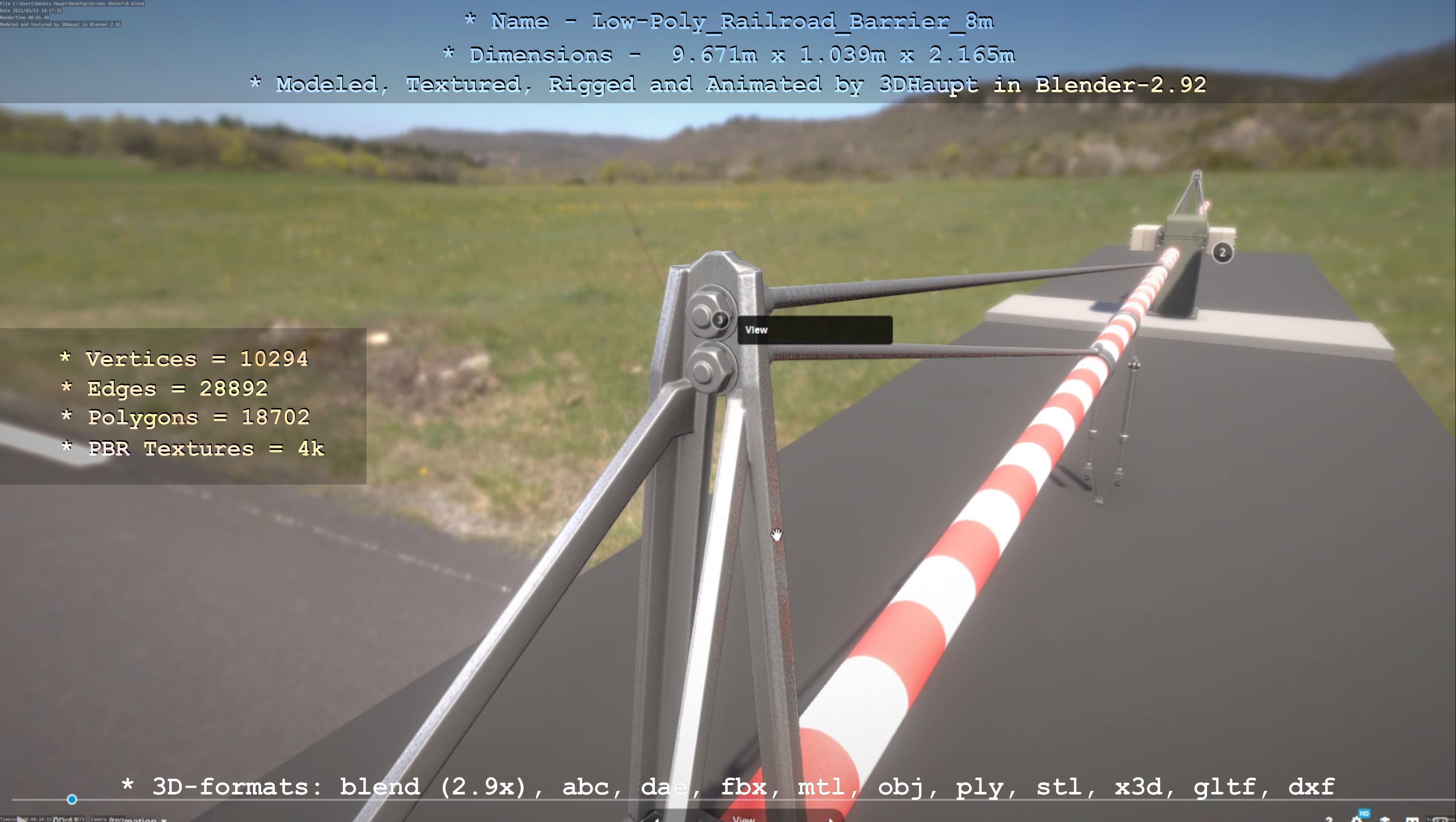 Low-Poly Railroad Barrier 8m Low-poly 3D model_93