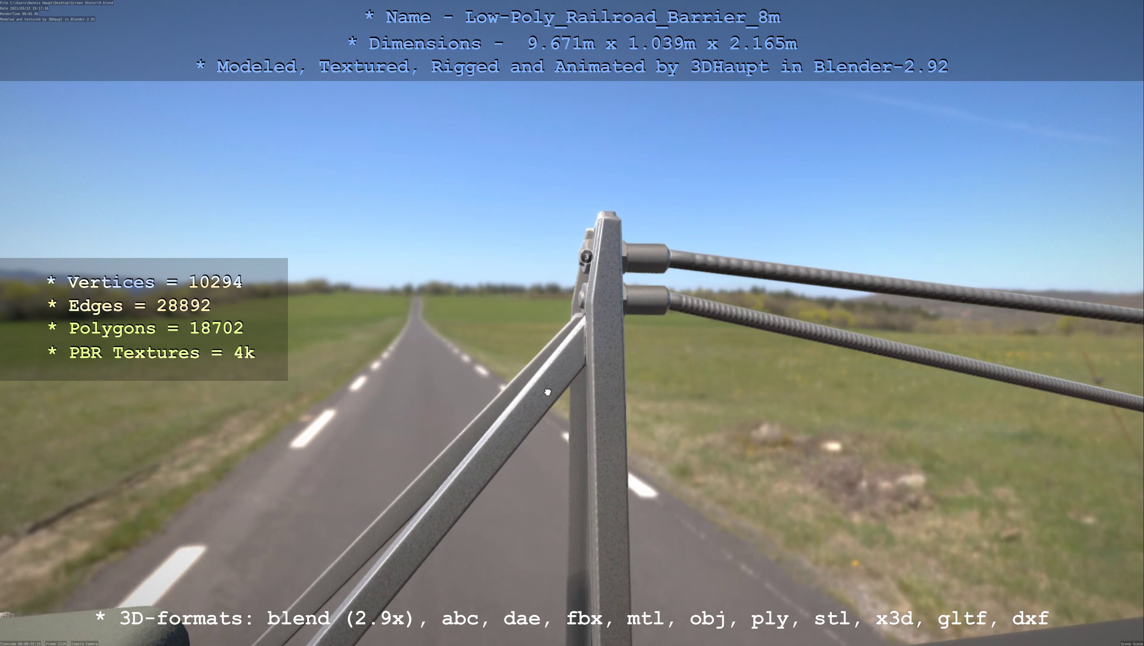 Low-Poly Railroad Barrier 8m Low-poly 3D model_94